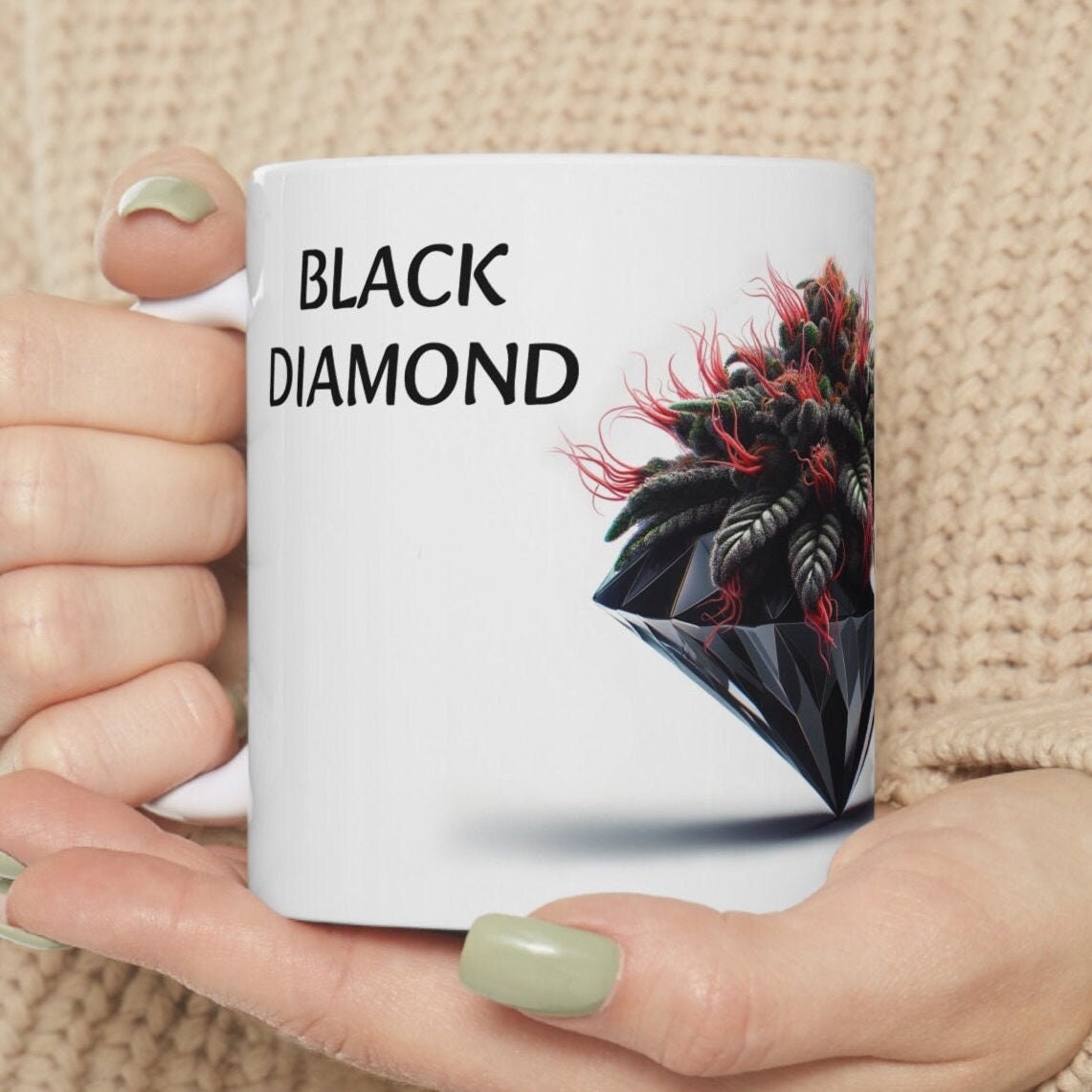 BLACK DIAMOND - Weed Coffee Mug (11oz) - Perfect Strains Gift for Smokers, Stoners, Growers; Wake & Bake Mug / 420 Weed Mug, Marijuana Gift