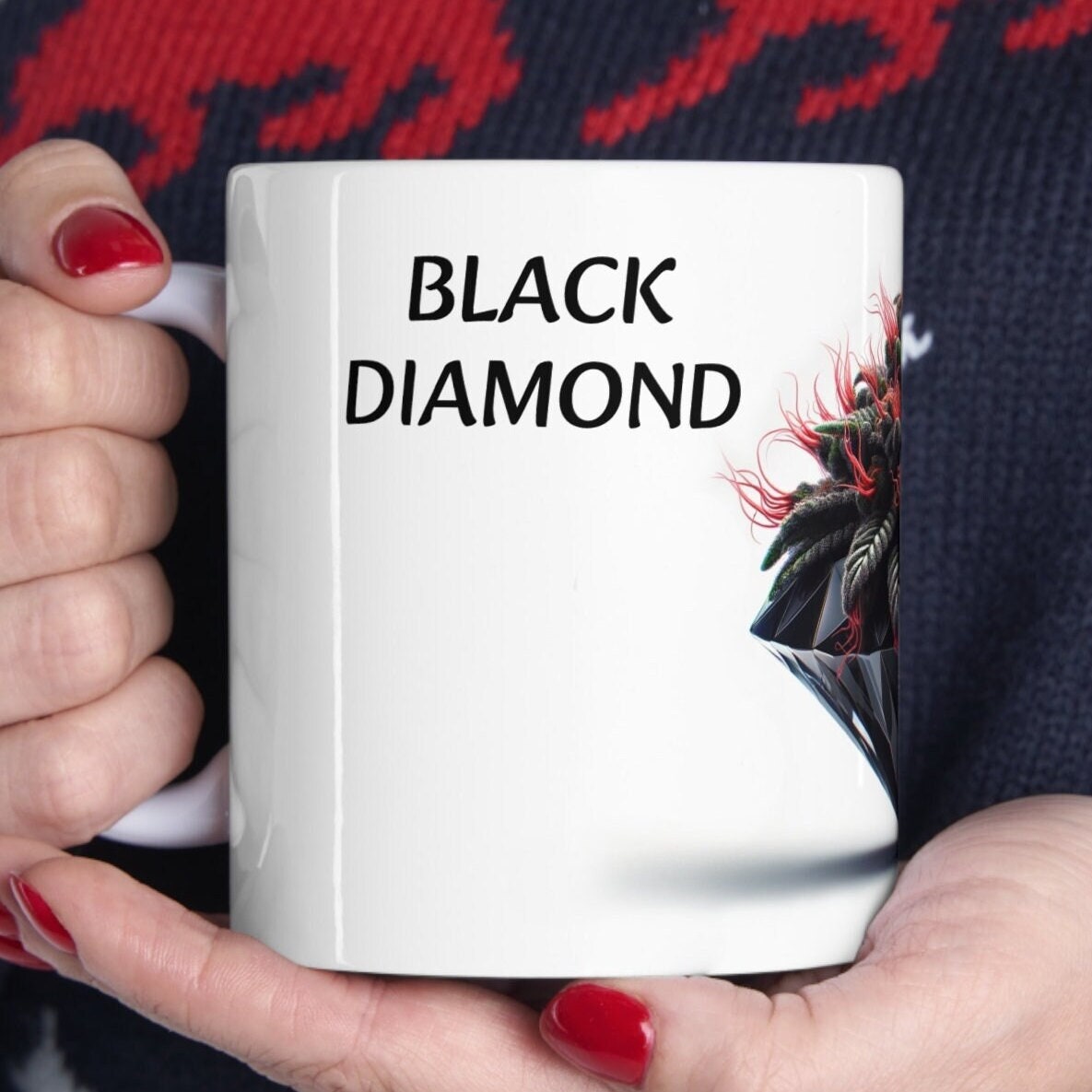 BLACK DIAMOND - Weed Coffee Mug (11oz) - Perfect Strains Gift for Smokers, Stoners, Growers; Wake & Bake Mug / 420 Weed Mug, Marijuana Gift