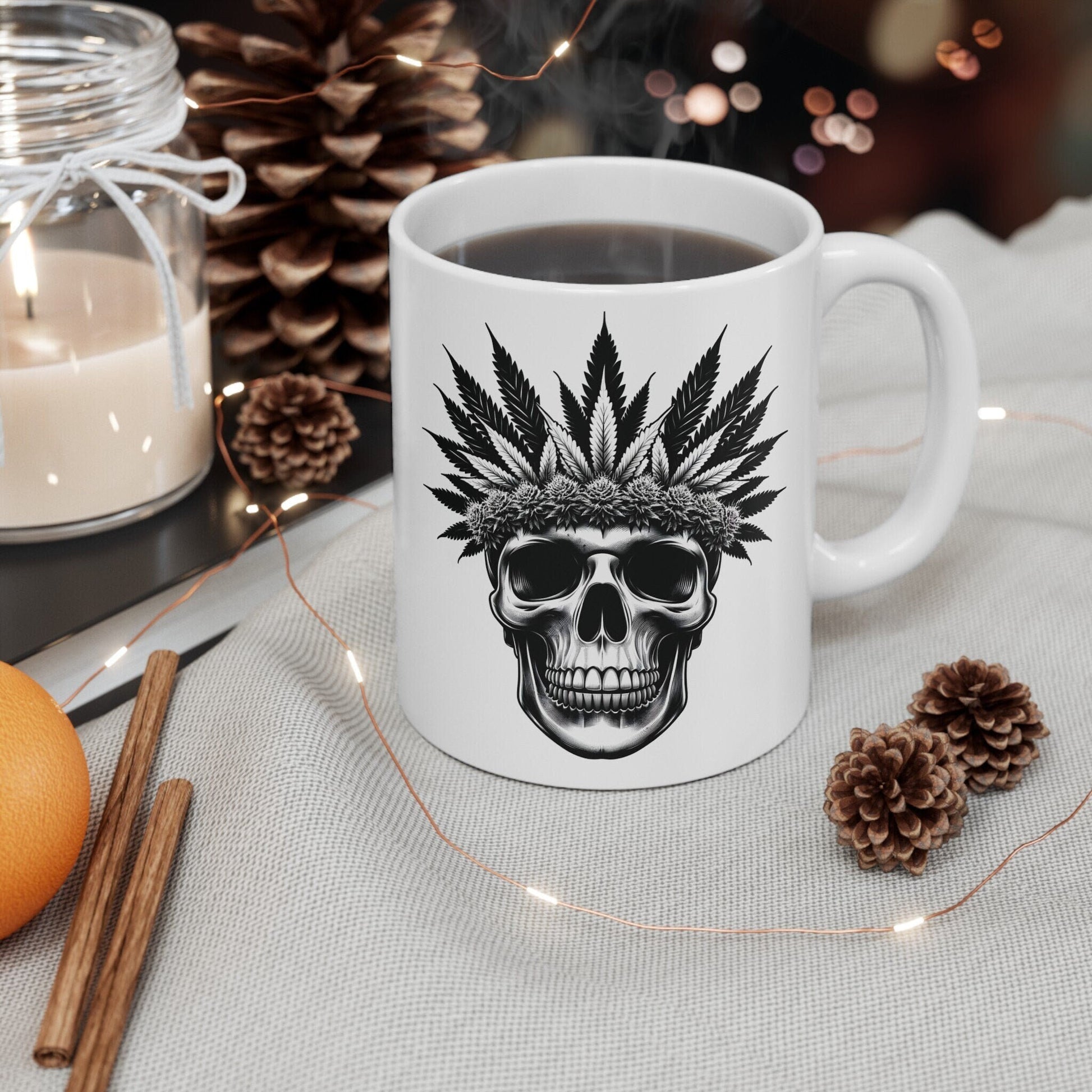 420 WEED SKULL MUG - Coffee Weed Mug (11oz) - Weed Gift for Stoners, Smokers; Wake & Bake Mug / 420 Weed Mug / Marijuana Gift, Cannabis Mug