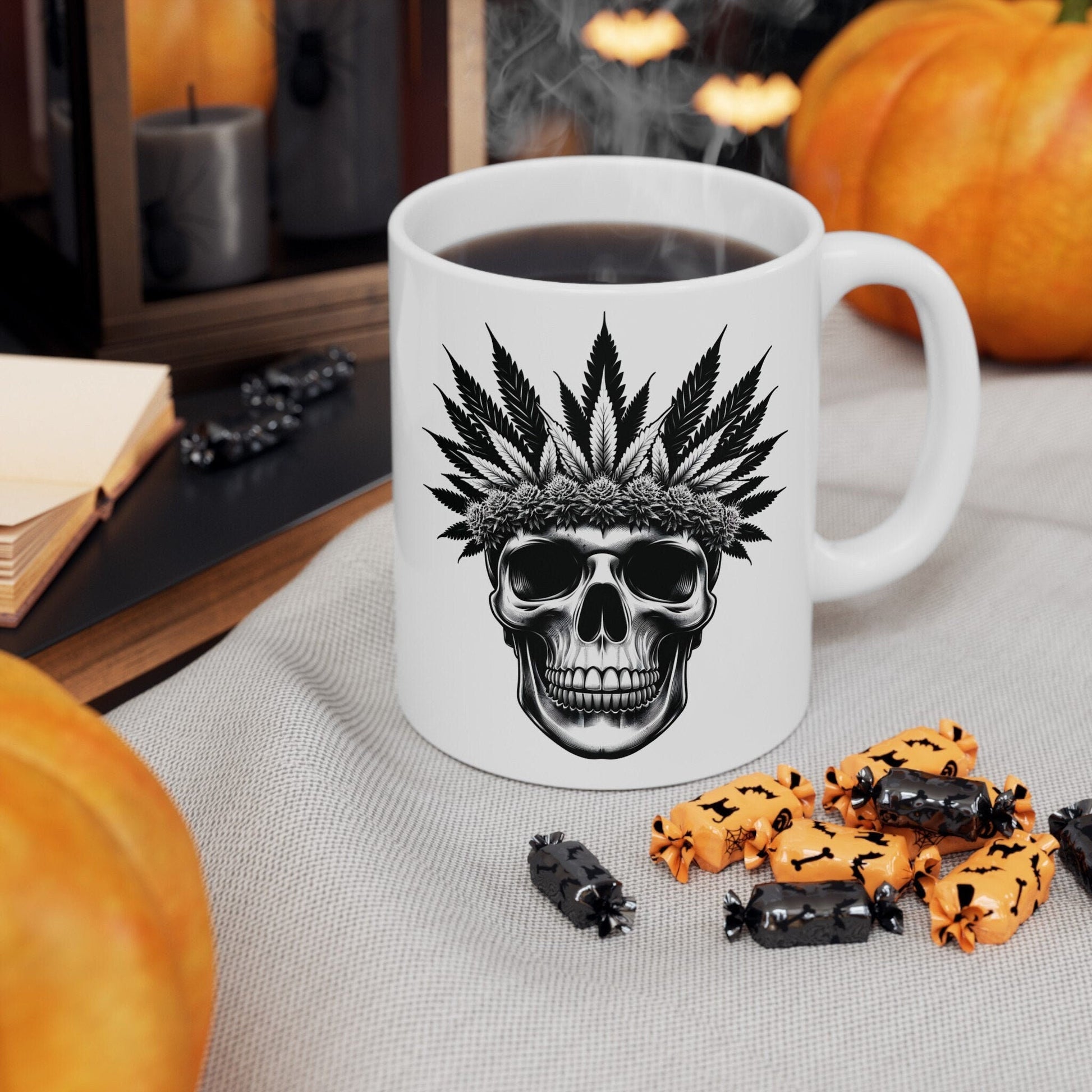 420 WEED SKULL MUG - Coffee Weed Mug (11oz) - Weed Gift for Stoners, Smokers; Wake & Bake Mug / 420 Weed Mug / Marijuana Gift, Cannabis Mug