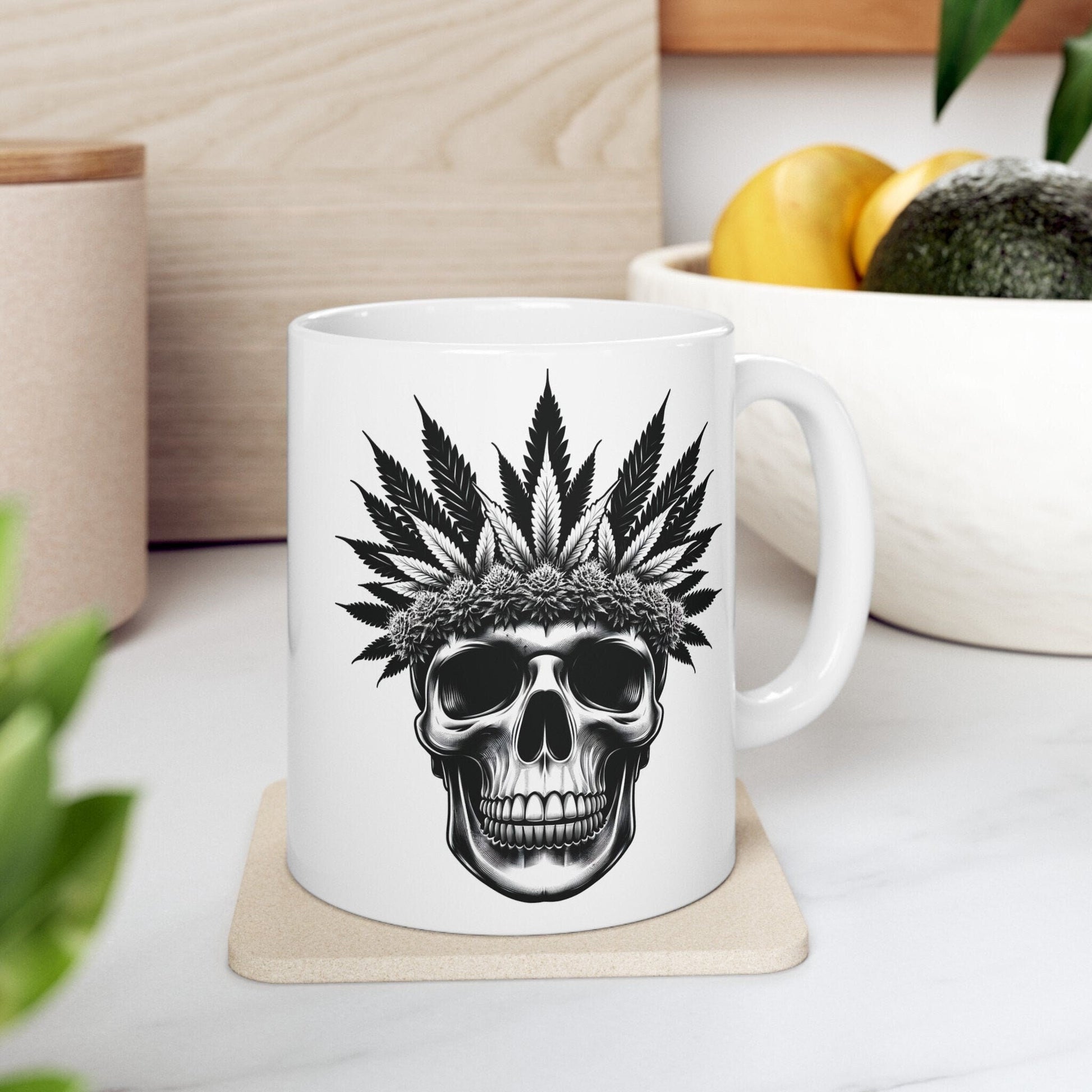 420 WEED SKULL MUG - Coffee Weed Mug (11oz) - Weed Gift for Stoners, Smokers; Wake & Bake Mug / 420 Weed Mug / Marijuana Gift, Cannabis Mug