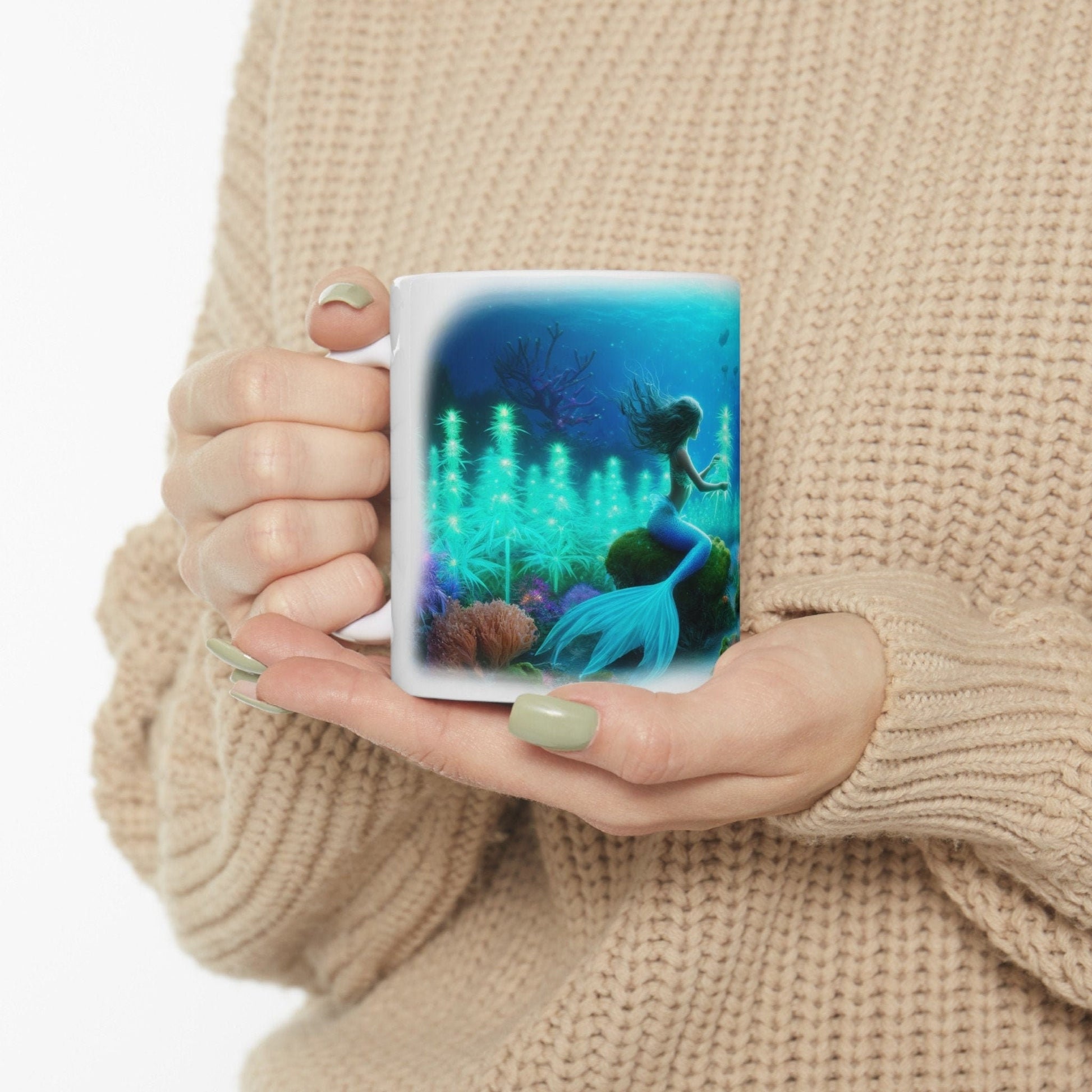 UNDERWATER 420 MERMAID - Coffee Weed Mug (11oz) - Weed Stoner Gift, Smokers; Wake and Bake Mug / 420 Weed Mug / Marijuana Gift, Cannabis Mug