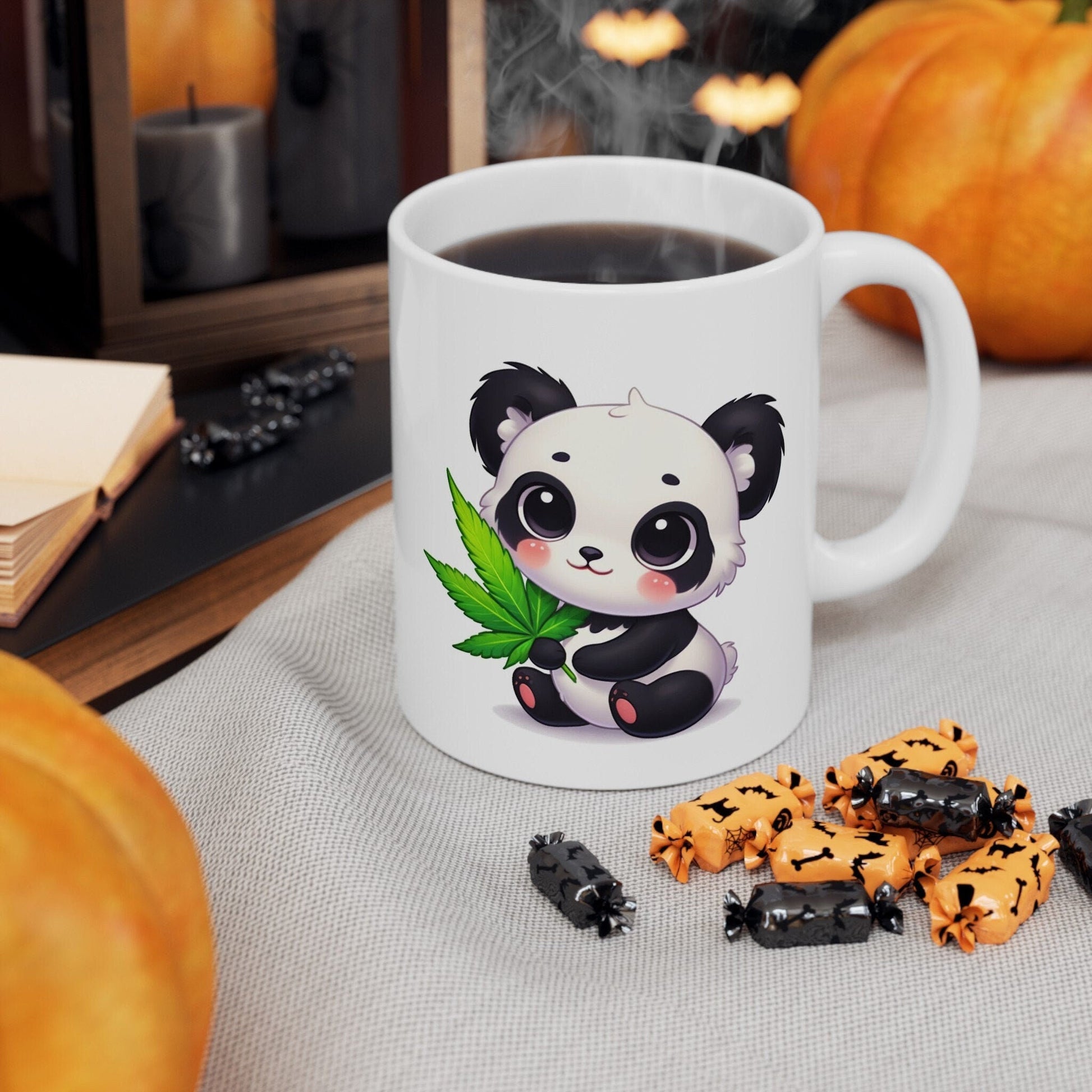 CUTE WEED PANDA - Coffee Weed Mug (11oz) - Weed Gift for Stoners, Smoker; Wake & Bake Mug / 420 Weed Mug / Marijuana Gift, 420 Cannabis Mug