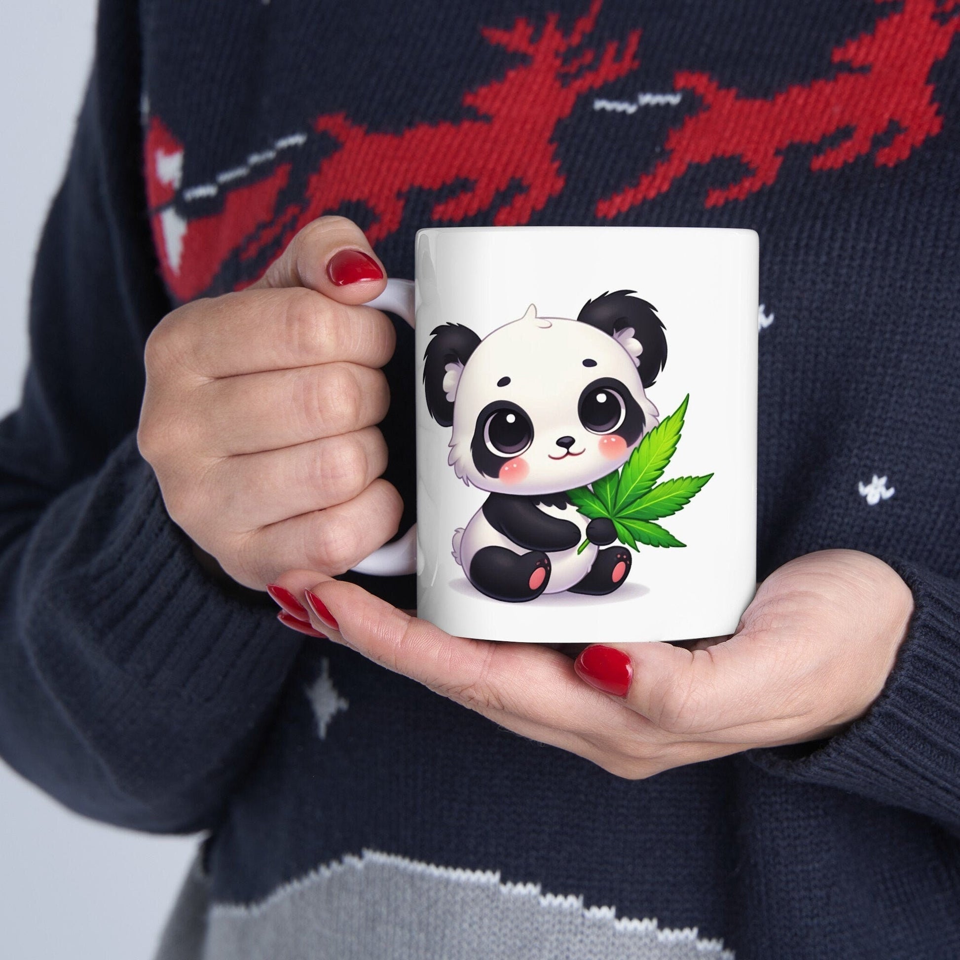 CUTE WEED PANDA - Coffee Weed Mug (11oz) - Weed Gift for Stoners, Smoker; Wake & Bake Mug / 420 Weed Mug / Marijuana Gift, 420 Cannabis Mug