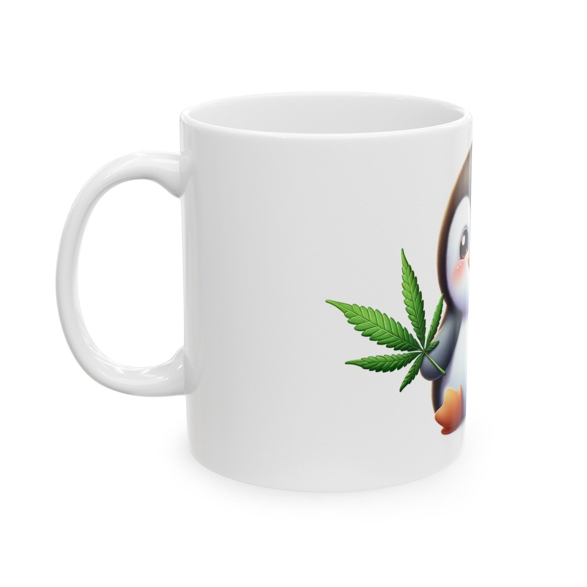 CUTE WEED PENGUIN - Coffee Weed Mug (11oz) - Weed Stoner Gift, Smokers; Wake and Bake Mug / 420 Weed Mug / Marijuana Gift, 420 Cannabis Mug