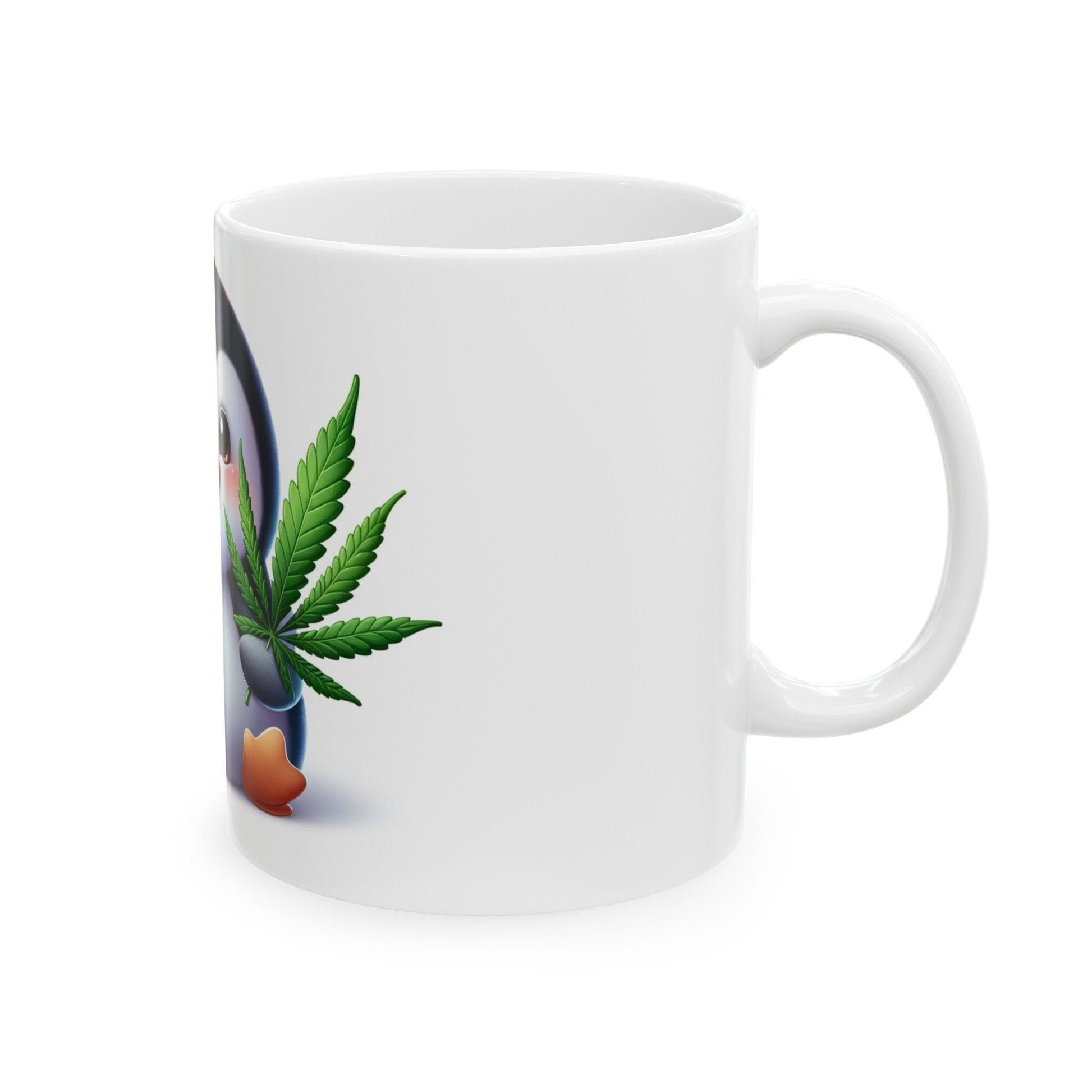 CUTE WEED PENGUIN - Coffee Weed Mug (11oz) - Weed Stoner Gift, Smokers; Wake and Bake Mug / 420 Weed Mug / Marijuana Gift, 420 Cannabis Mug