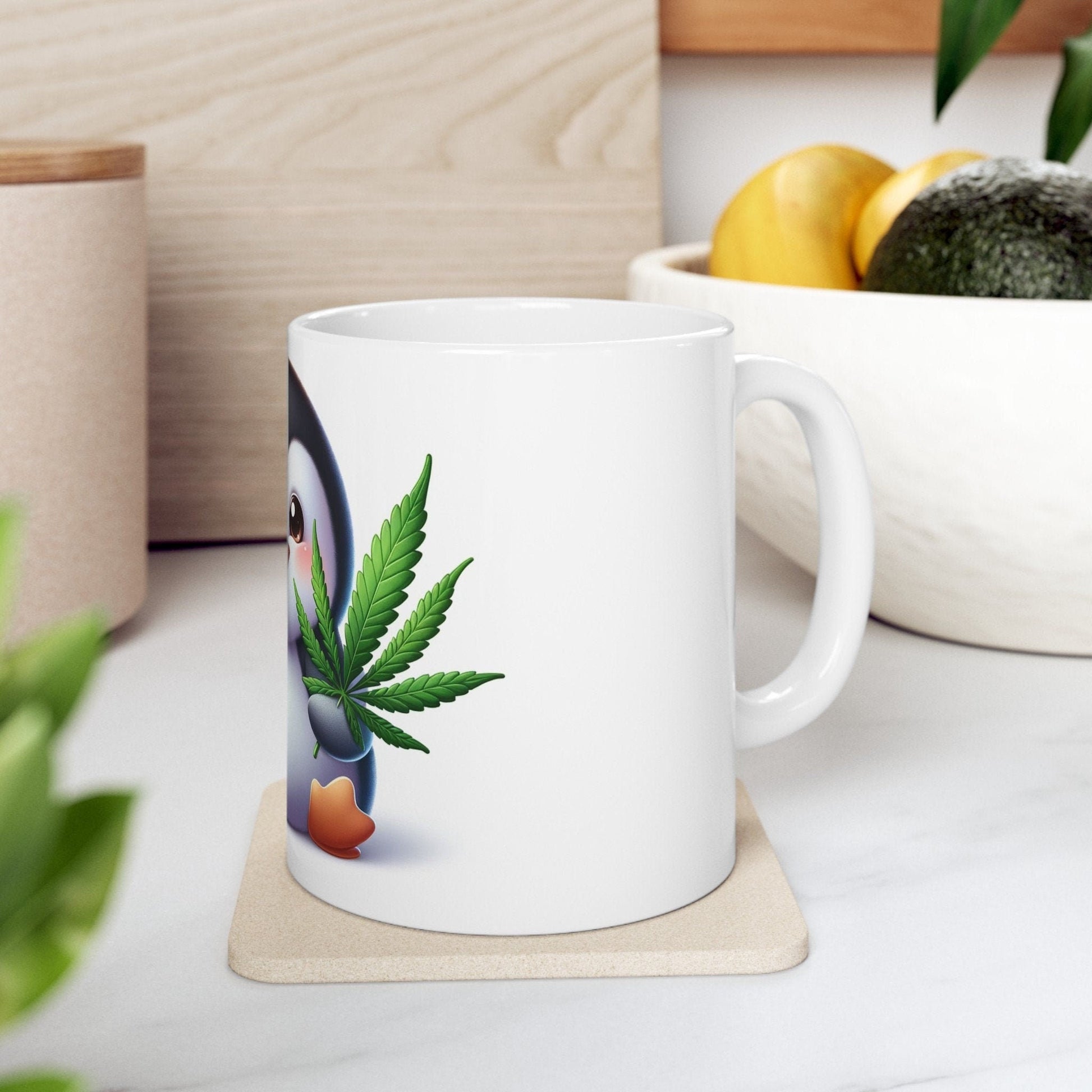 CUTE WEED PENGUIN - Coffee Weed Mug (11oz) - Weed Stoner Gift, Smokers; Wake and Bake Mug / 420 Weed Mug / Marijuana Gift, 420 Cannabis Mug
