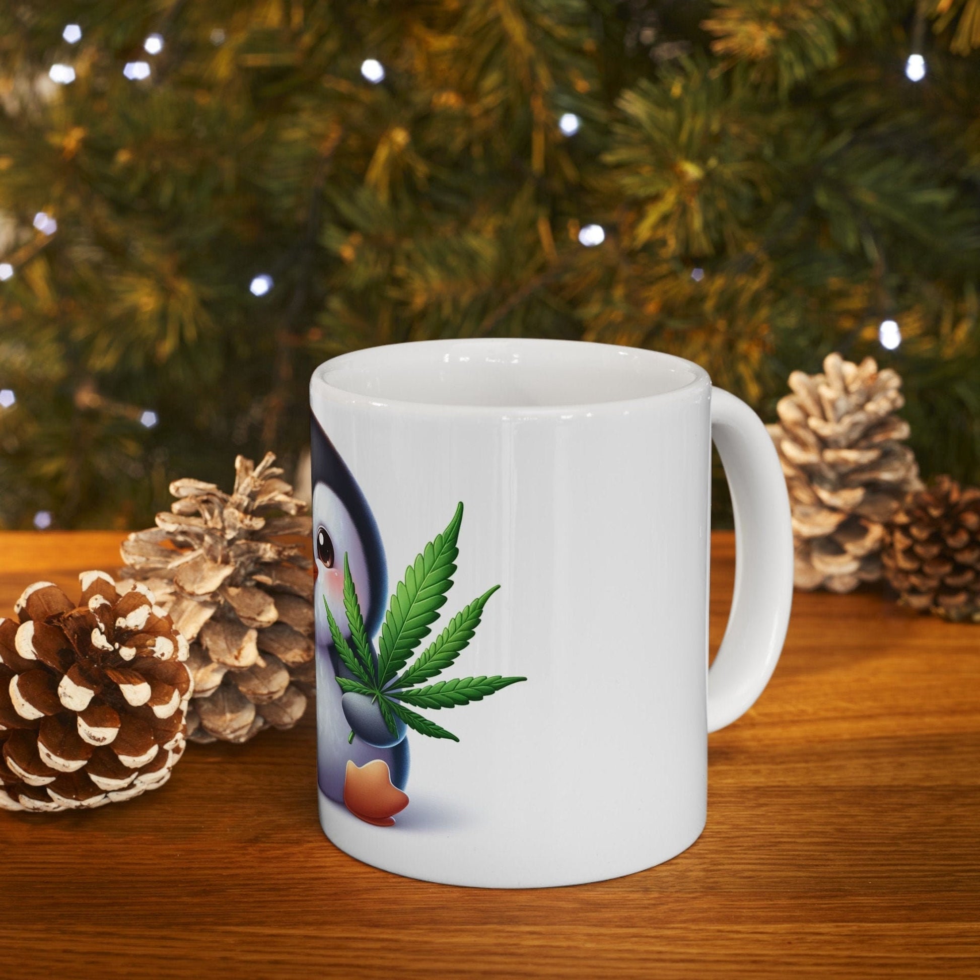 CUTE WEED PENGUIN - Coffee Weed Mug (11oz) - Weed Stoner Gift, Smokers; Wake and Bake Mug / 420 Weed Mug / Marijuana Gift, 420 Cannabis Mug