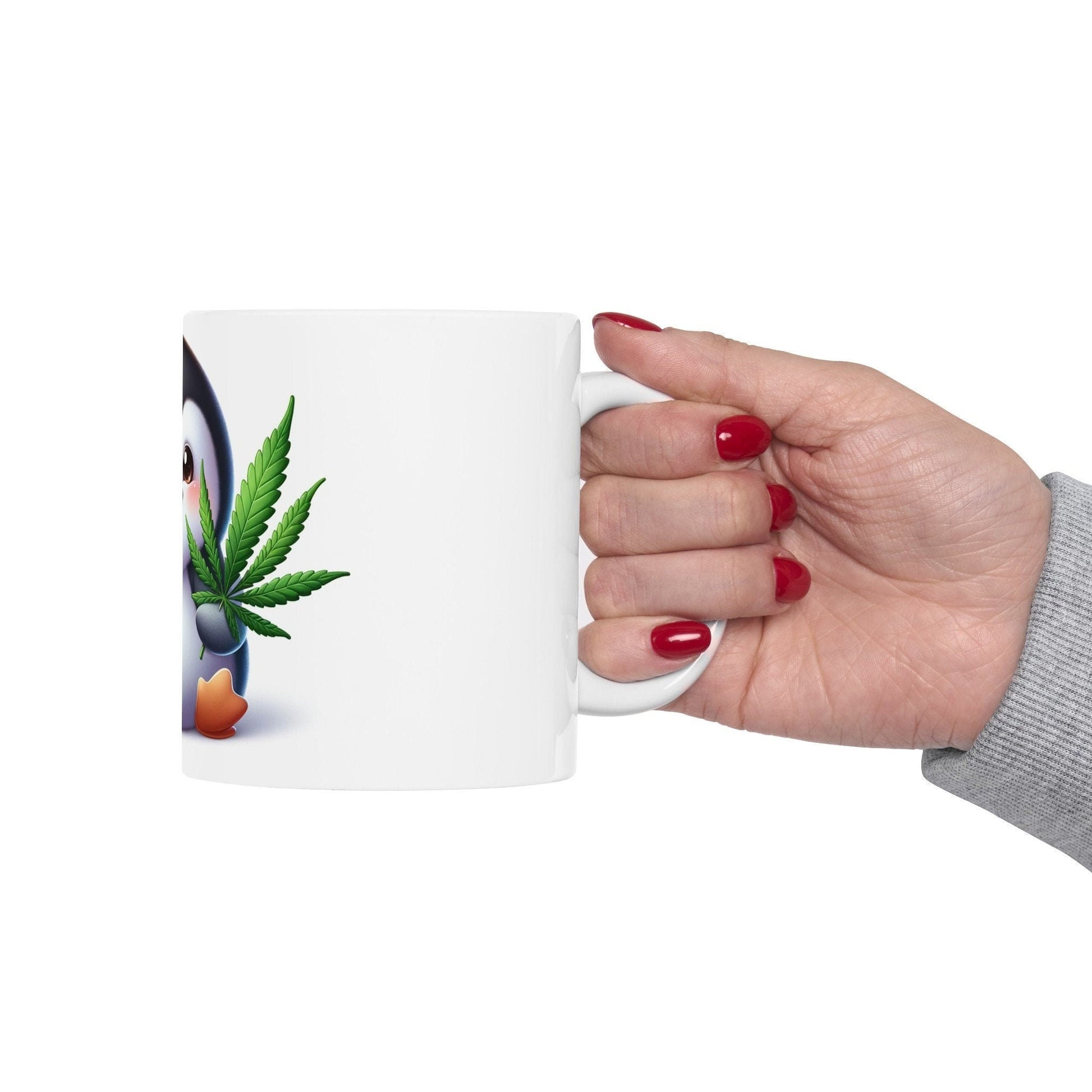CUTE WEED PENGUIN - Coffee Weed Mug (11oz) - Weed Stoner Gift, Smokers; Wake and Bake Mug / 420 Weed Mug / Marijuana Gift, 420 Cannabis Mug