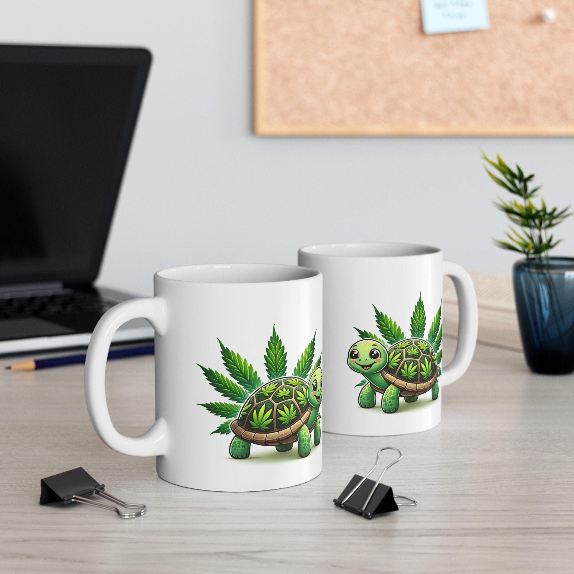 CUTE WEED TURTLE - Coffee Weed Mug (11oz) - Weed Gift for Stoners, Smoker; Wake & Bake Mug / 420 Weed Mug / Marijuana Gift, 420 Cannabis Mug