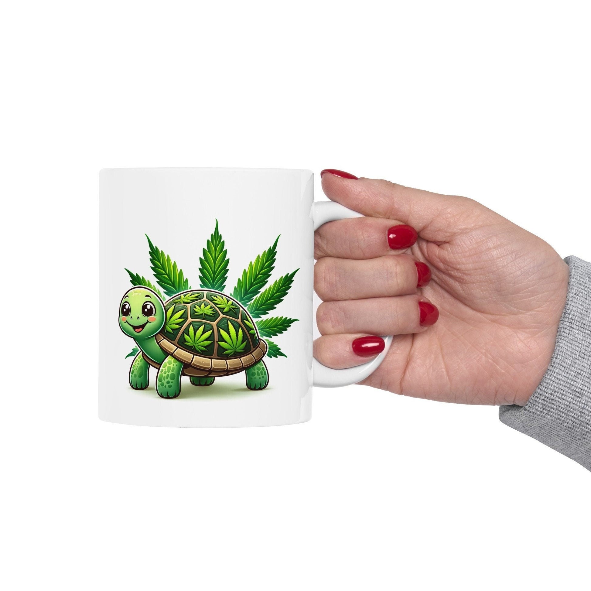 CUTE WEED TURTLE - Coffee Weed Mug (11oz) - Weed Gift for Stoners, Smoker; Wake & Bake Mug / 420 Weed Mug / Marijuana Gift, 420 Cannabis Mug