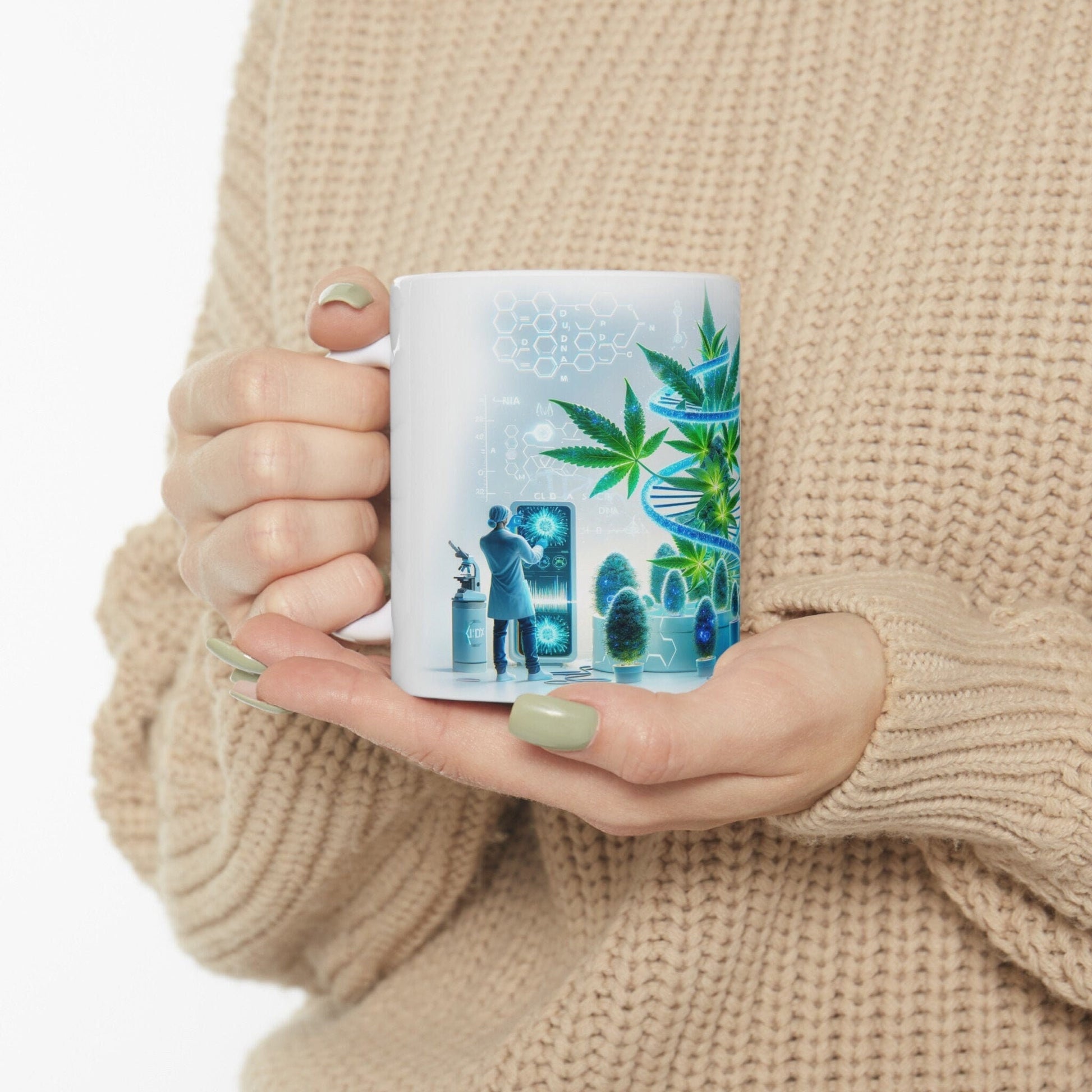 WEED GENETICS - Coffee Weed Mug (11oz) - Weed Gift for Stoners, Smokers; Wake and Bake Mug / 420 Weed Mug / Marijuana Gift, DNA Cannabis Mug