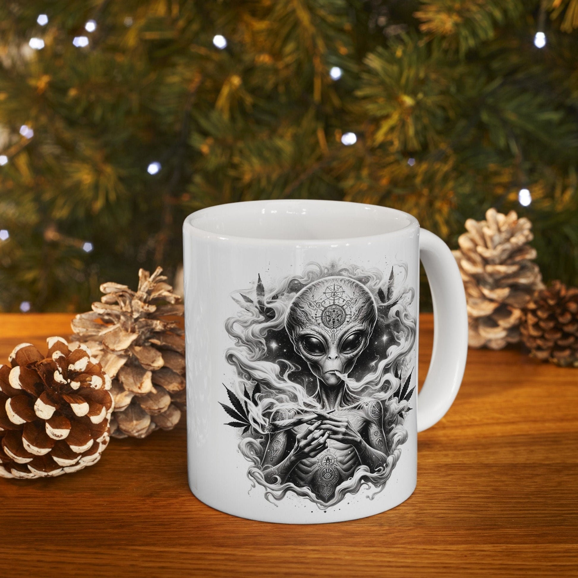 STONER ALIEN MUG - Coffee Weed Mug (11oz) - Weed Gift for Stoners, Smoker; Wake & Bake Mug / 420 Weed Mug / Marijuana Gift, 420 Cannabis Mug