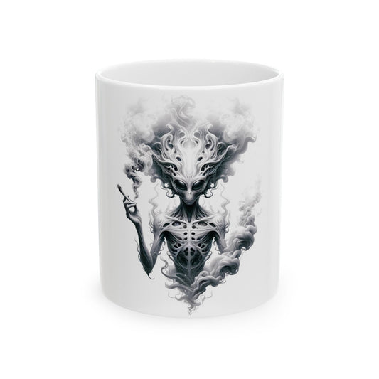SMOKEY ALIEN MUG - Coffee Weed Mug (11oz) - Weed Gift for Stoners, Smokers; Wake and Bake Mug / 420 Weed Mug / Marijuana Gift, Cannabis Mug