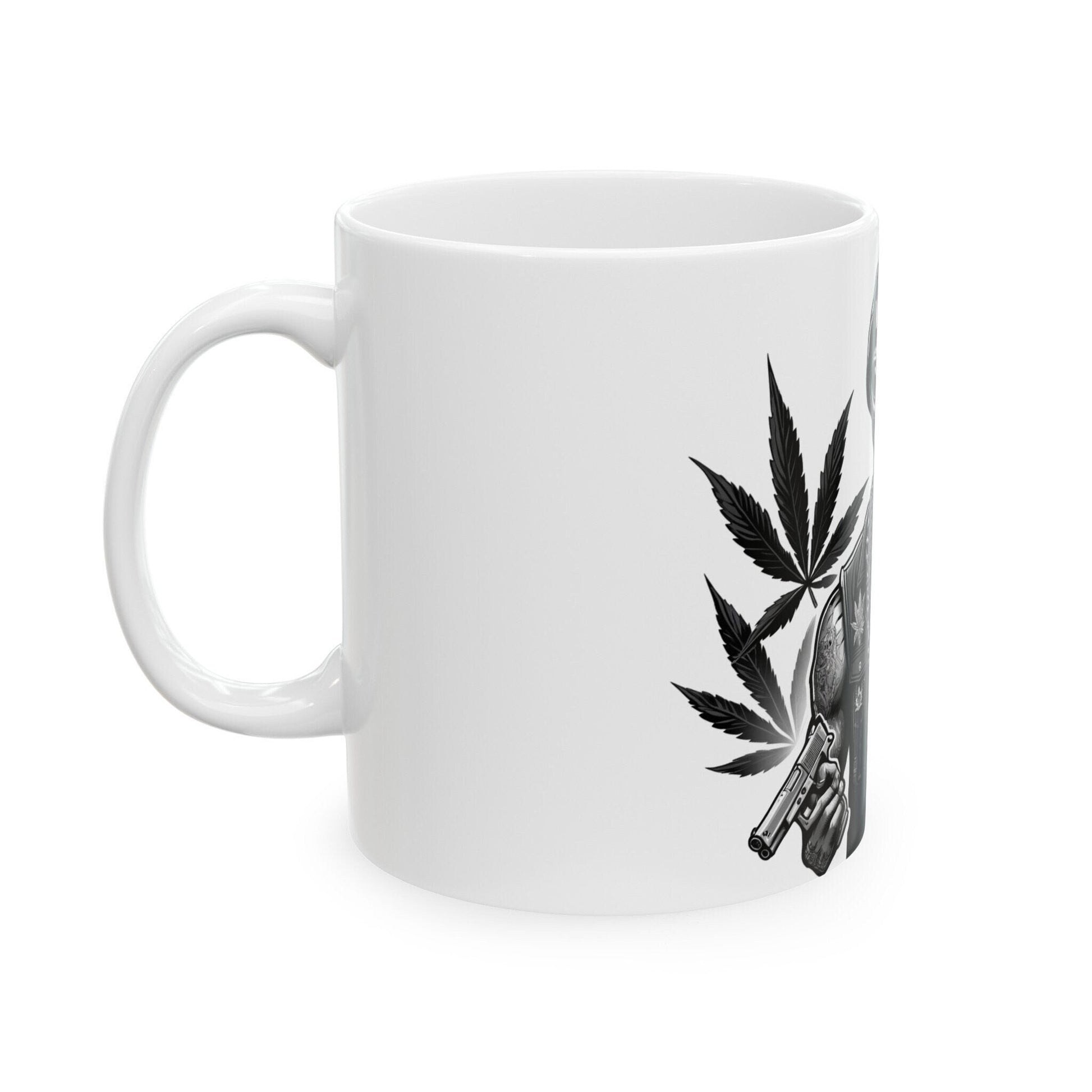 STONER ALIEN GUNS - Coffee Weed Mug (11oz) - Weed Gift for Stoners, Smokers; Wake & Bake Mug / 420 Weed Mug / Marijuana Gift, Cannabis Mug