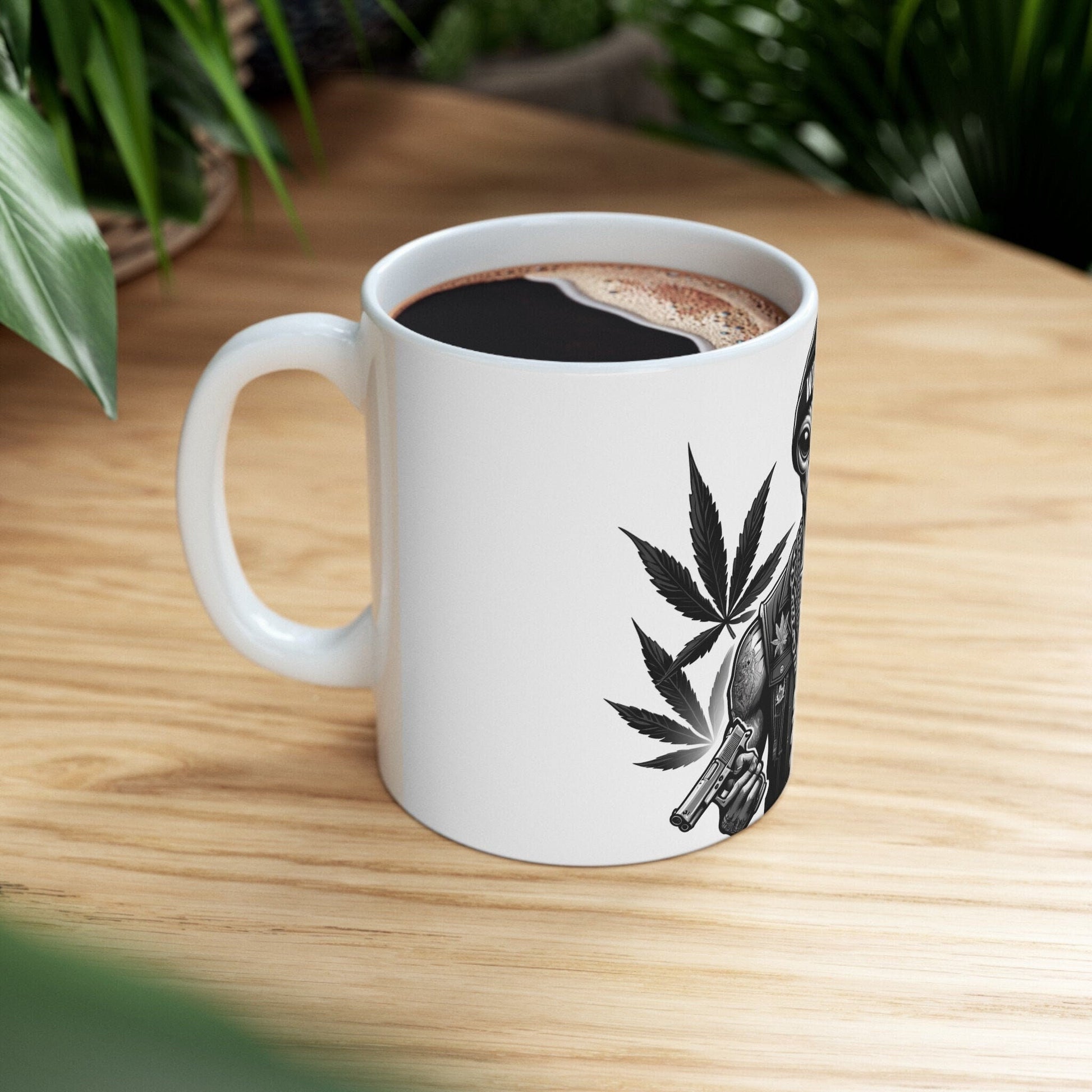 STONER ALIEN GUNS - Coffee Weed Mug (11oz) - Weed Gift for Stoners, Smokers; Wake & Bake Mug / 420 Weed Mug / Marijuana Gift, Cannabis Mug