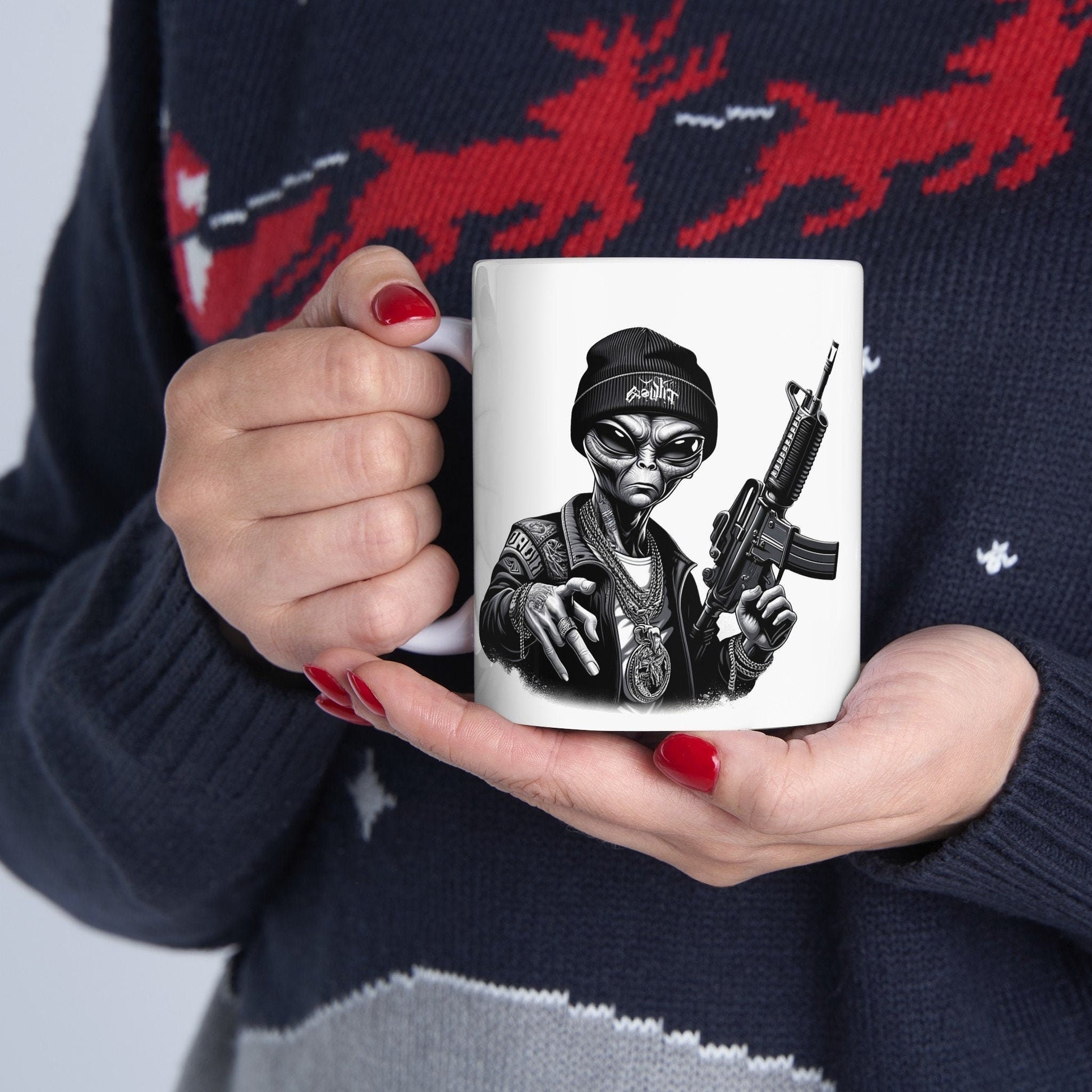 420 THUG ALIEN - Coffee Weed Mug (11oz) - Weed Gift for Stoners, Smoker; Wake & Bake Mug / 420 Weed Mug / Marijuana Gift, 420 Cannabis Mug