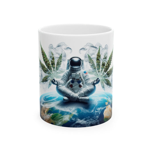 MEDITATING ASTRONAUT - Coffee Weed Mug (11oz) - Weed Gift for Stoners, Smoker; Wake & Bake Mug / 420 Weed Mug / Marijuana Gift, Cannabis Mug
