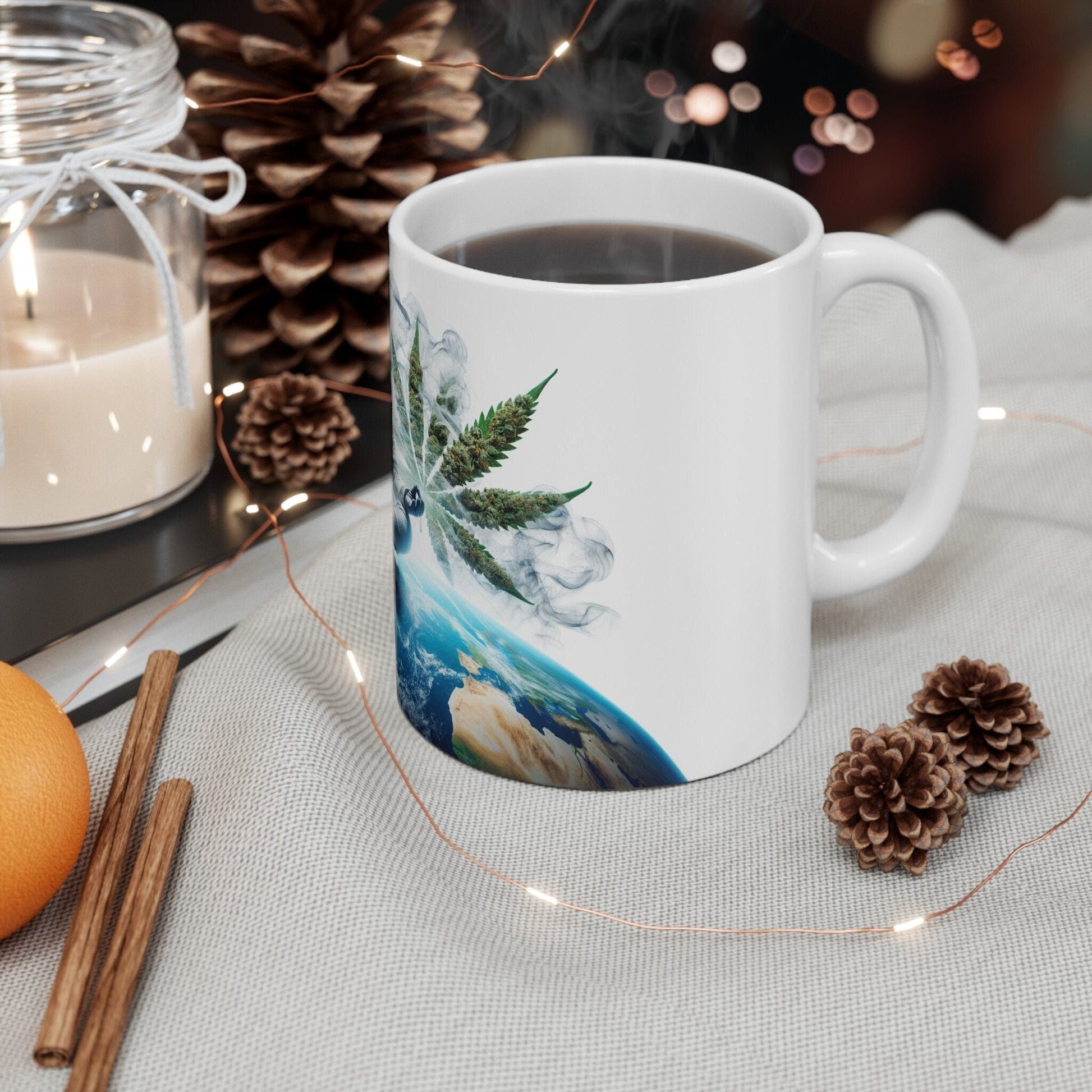 MEDITATING ASTRONAUT - Coffee Weed Mug (11oz) - Weed Gift for Stoners, Smoker; Wake & Bake Mug / 420 Weed Mug / Marijuana Gift, Cannabis Mug