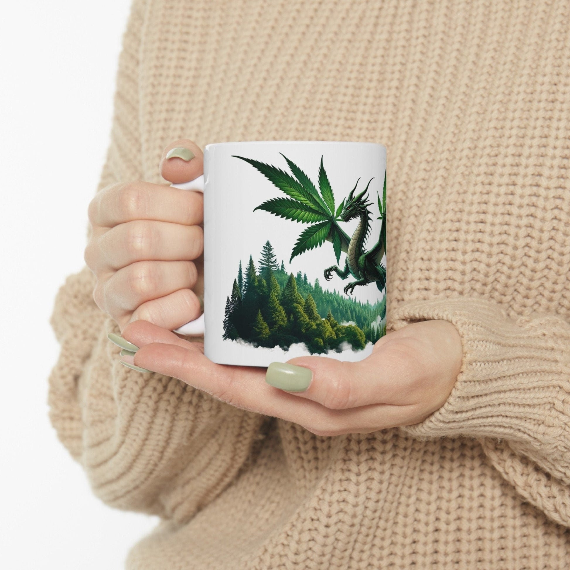 WEED DRAGON - Coffee Weed Mug (11oz) - Weed Stoner Gift, Smokers; Wake & Bake Mug / 420 Weed Mug / Marijuana Gift, Cannabis Mug, Dragon Mug