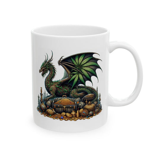 WEED DRAGON & GOLD - Coffee Weed Mug (11oz) - Weed Gift for Stoners, Smoker; Wake and Bake Mug / 420 Weed Mug / Marijuana Gift, Cannabis Mug