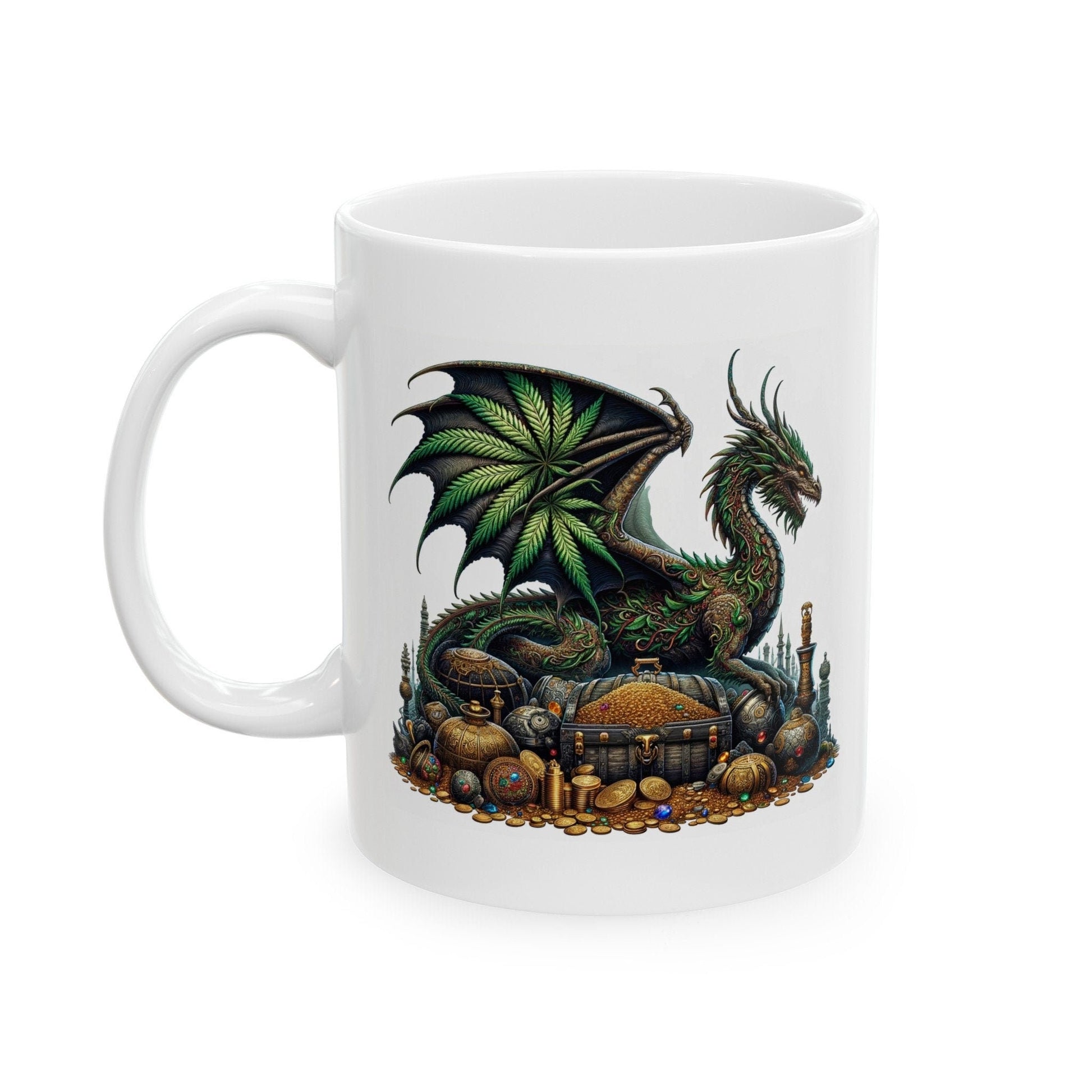 WEED DRAGON & GOLD - Coffee Weed Mug (11oz) - Weed Gift for Stoners, Smoker; Wake and Bake Mug / 420 Weed Mug / Marijuana Gift, Cannabis Mug