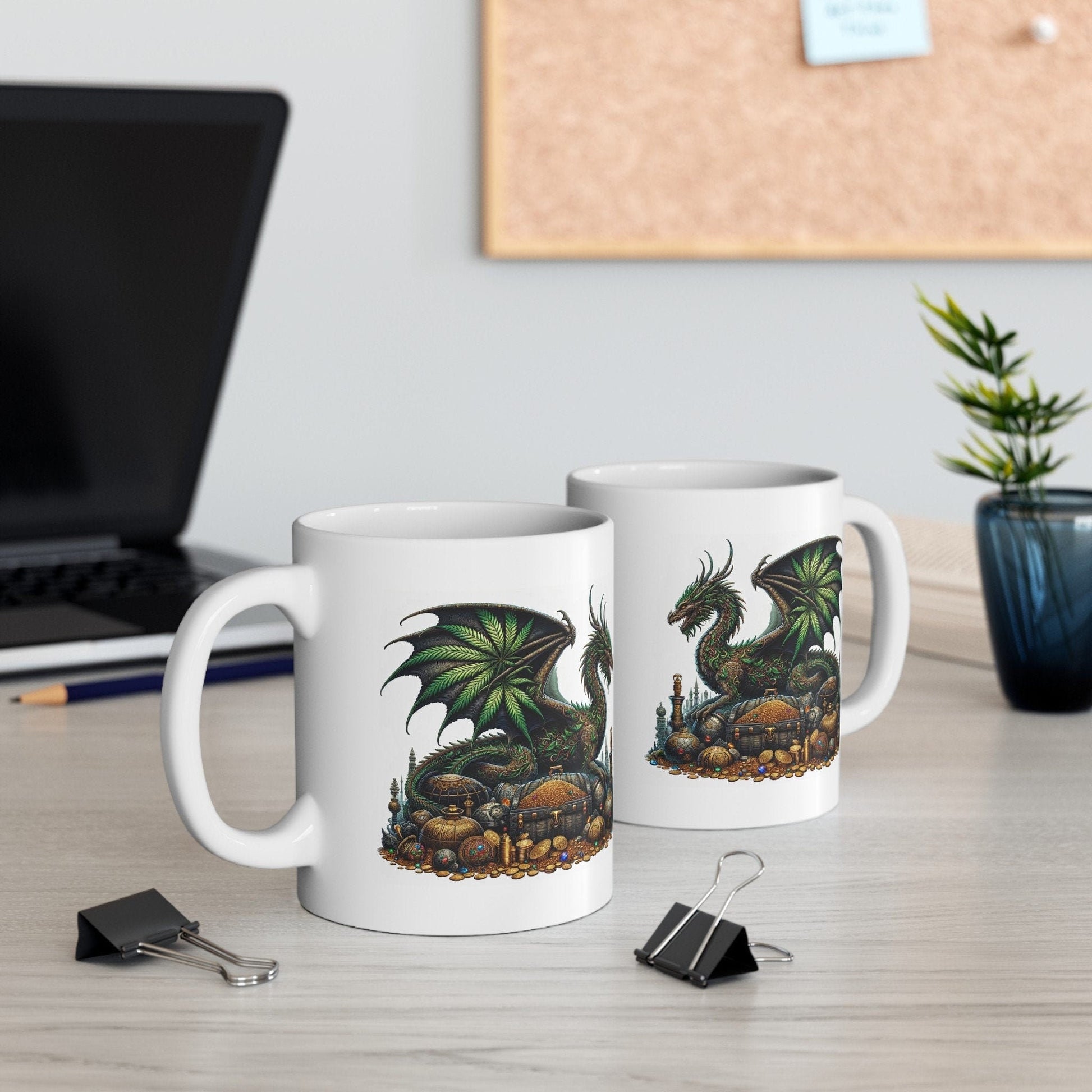 WEED DRAGON & GOLD - Coffee Weed Mug (11oz) - Weed Gift for Stoners, Smoker; Wake and Bake Mug / 420 Weed Mug / Marijuana Gift, Cannabis Mug