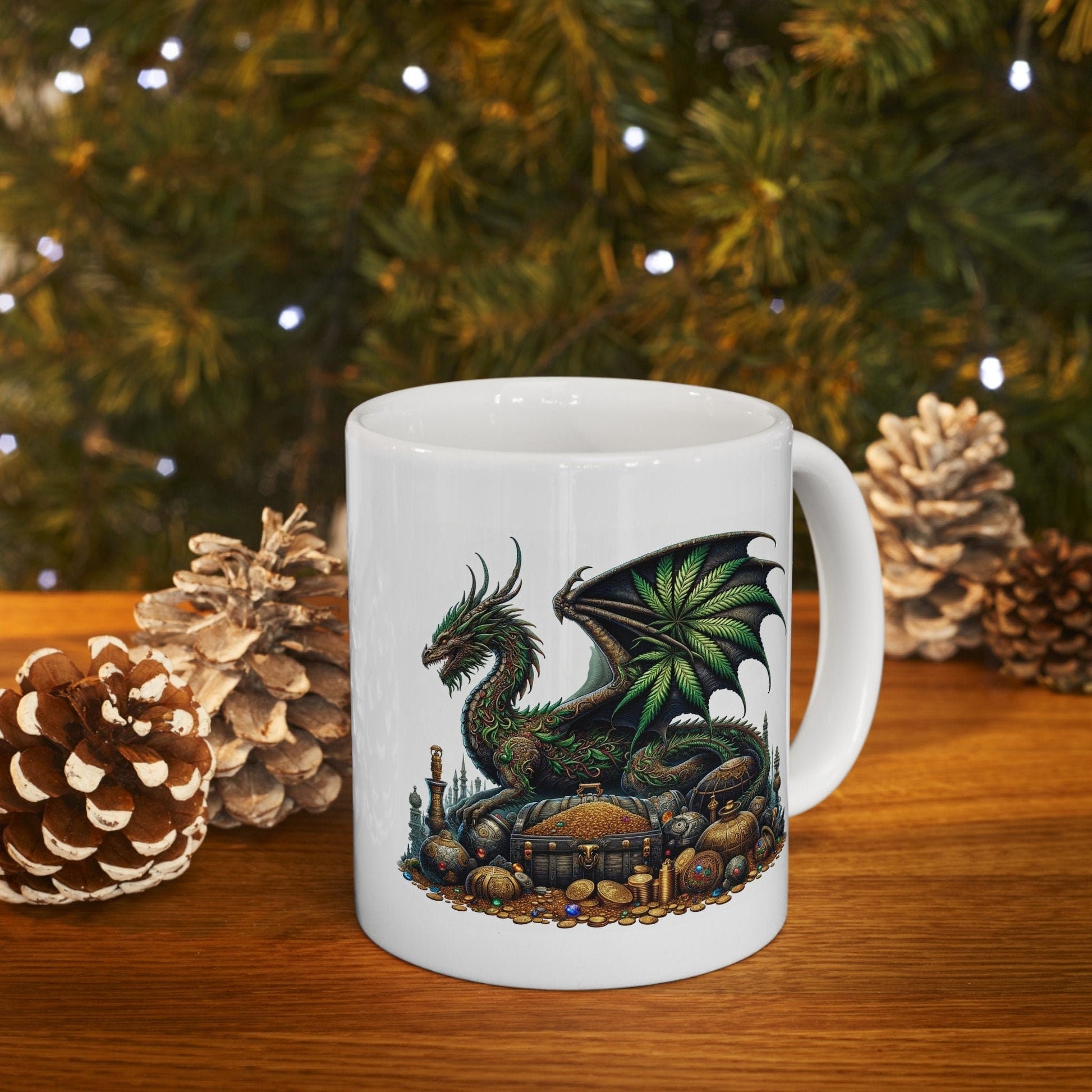 WEED DRAGON & GOLD - Coffee Weed Mug (11oz) - Weed Gift for Stoners, Smoker; Wake and Bake Mug / 420 Weed Mug / Marijuana Gift, Cannabis Mug