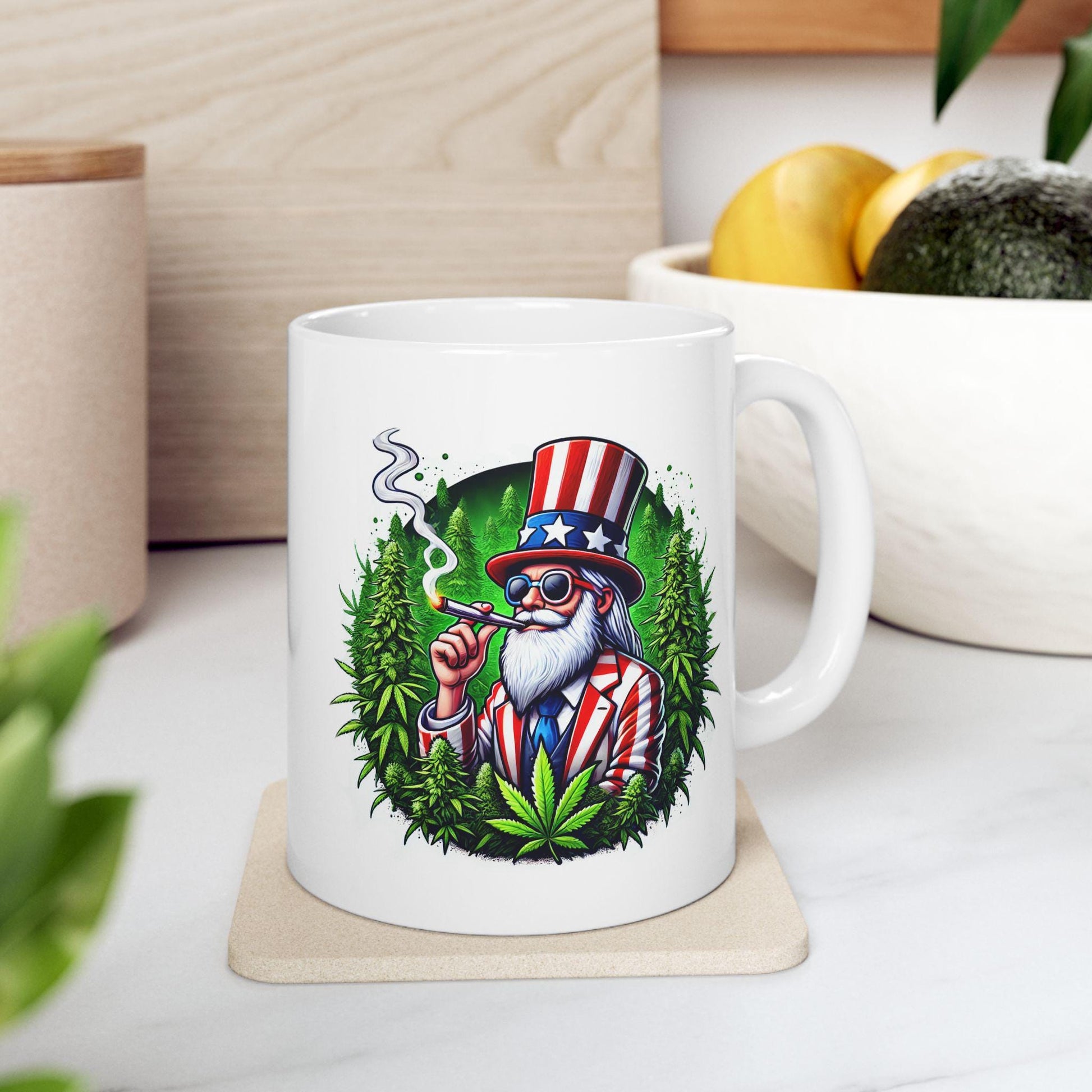 420 UNCLE SAM - Weed Coffee Mug (11oz) - 4th of July Gift for Stoners, Smokers, Growers; Wake & Bake / 420 America Mug / Uncle Sam Mug
