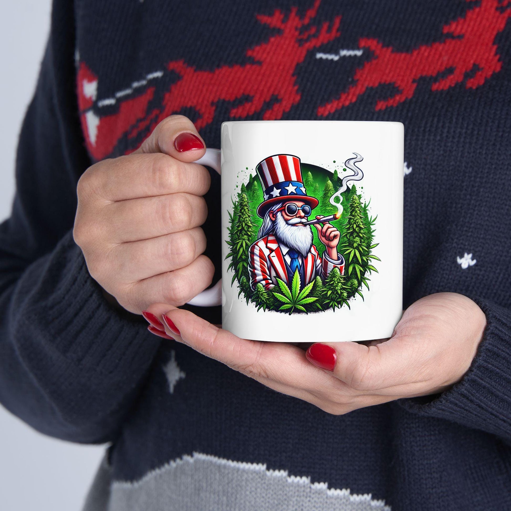 420 UNCLE SAM - Weed Coffee Mug (11oz) - 4th of July Gift for Stoners, Smokers, Growers; Wake & Bake / 420 America Mug / Uncle Sam Mug