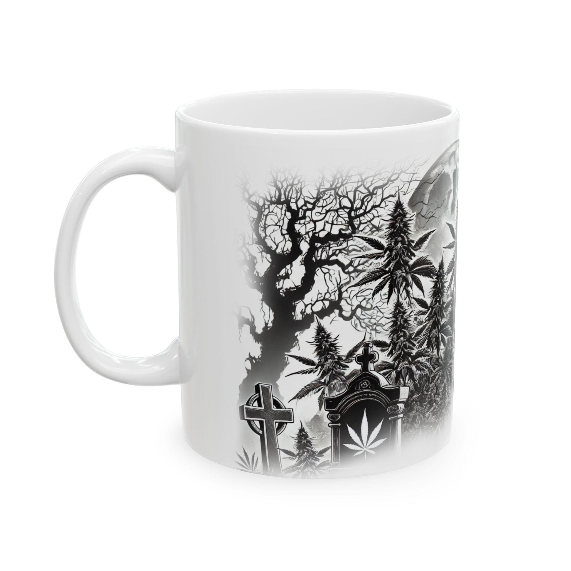 SPOOKY GRAVEYARD - Weed Coffee Mug (11oz) - Halloween Gift for Stoners, Smokers, Growers; Wake and Bake / 420 Mug, Weed / Halloween Mug