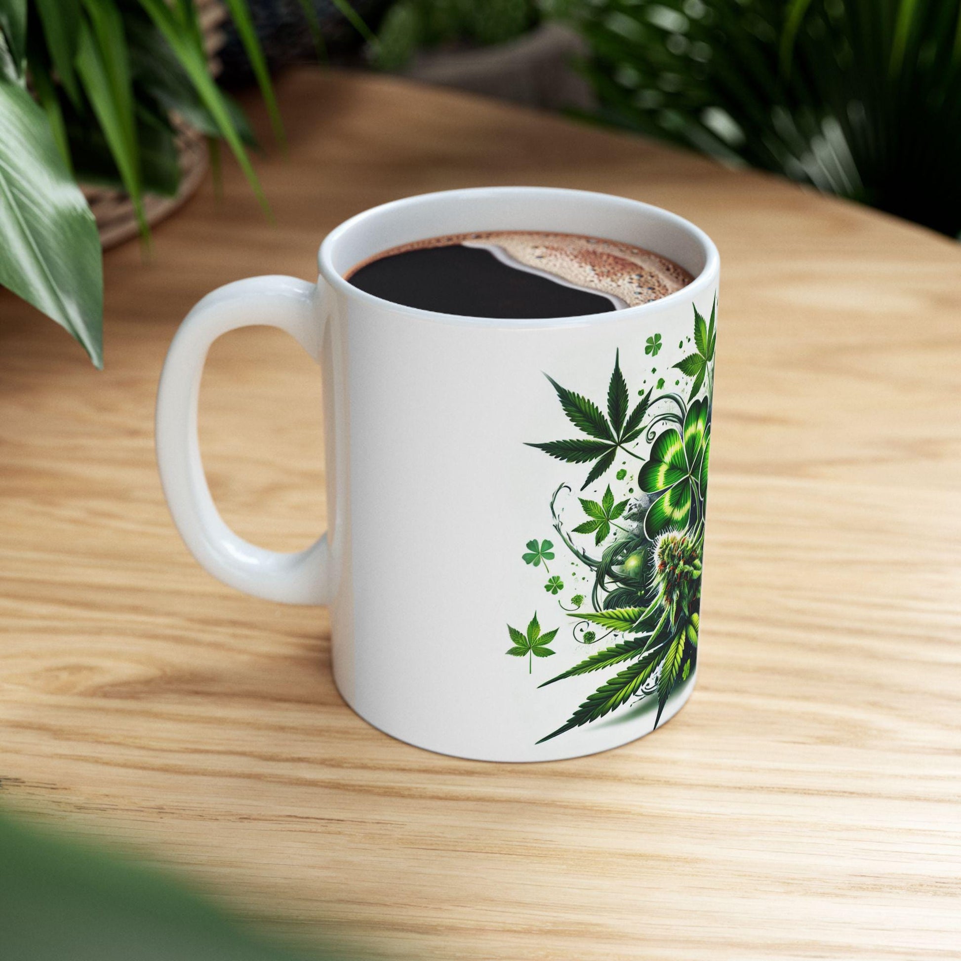 420 LEAF CLOVER - Weed Coffee Mug (11oz) - St Pattys Day Gify for Stoners, Weed Smokers; Wake and Bake / Cannabis Mug / Four Leaf Clover Mug