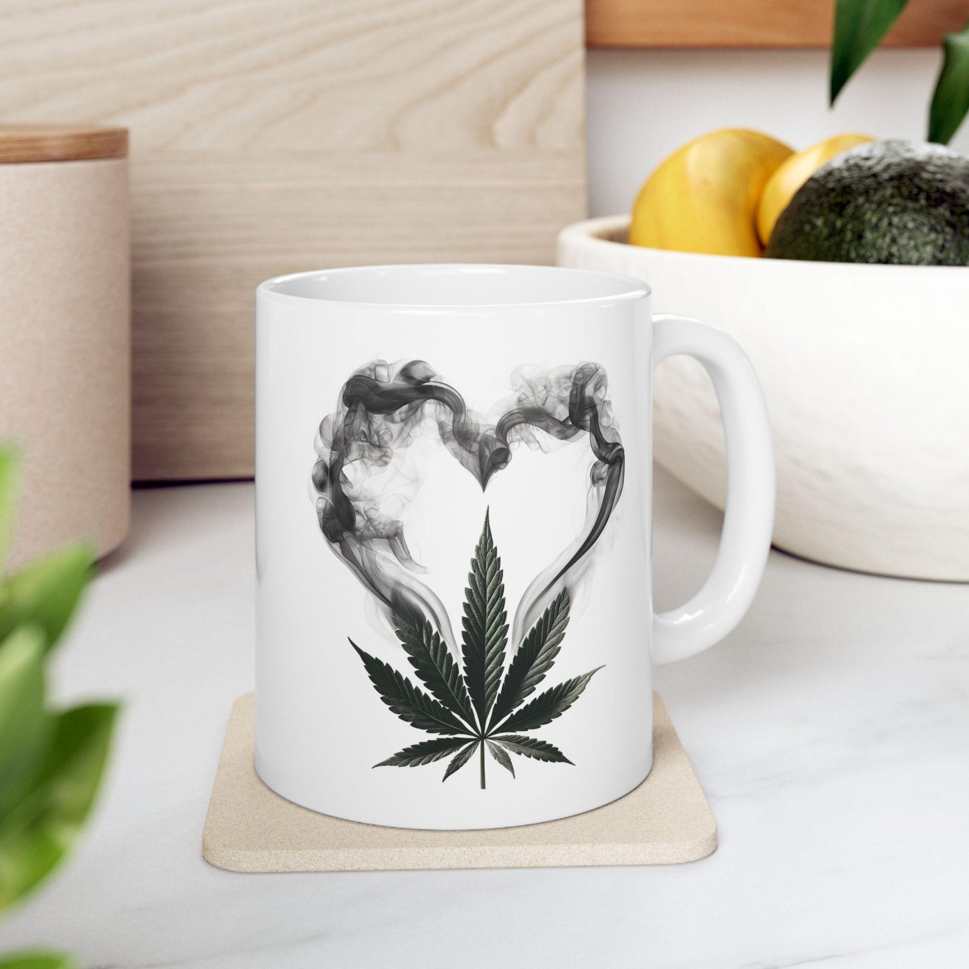 420 SMOKE HEART - Weed Coffee Mug (11oz) - Stoner Gift for Couples, Gift for Girlfriend/Boyfriend; Wake & Bake / 420 Valentines Day Mug