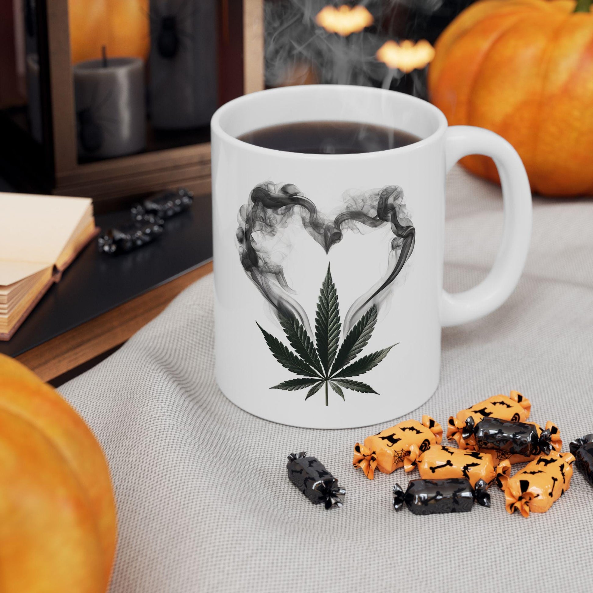 420 SMOKE HEART - Weed Coffee Mug (11oz) - Stoner Gift for Couples, Gift for Girlfriend/Boyfriend; Wake & Bake / 420 Valentines Day Mug