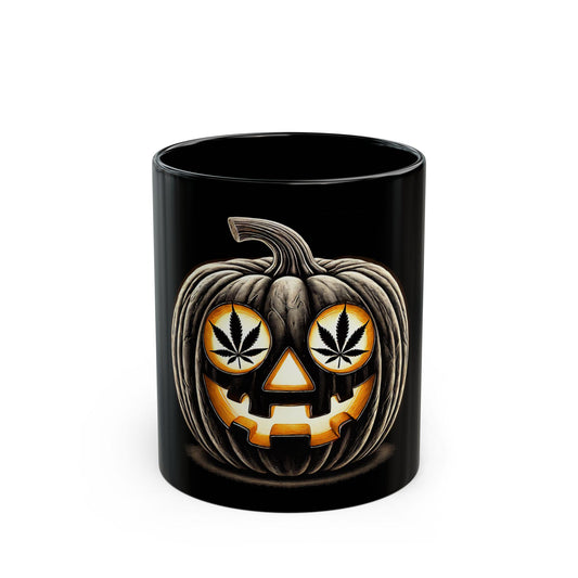 420 PUMPKIN BLACK - Weed Coffee Mug (Black 11oz) - Halloween Gift for Smokers, Stoners, Flowers; Wake & Bake Mug / Weed Gift Mug / Black Mug