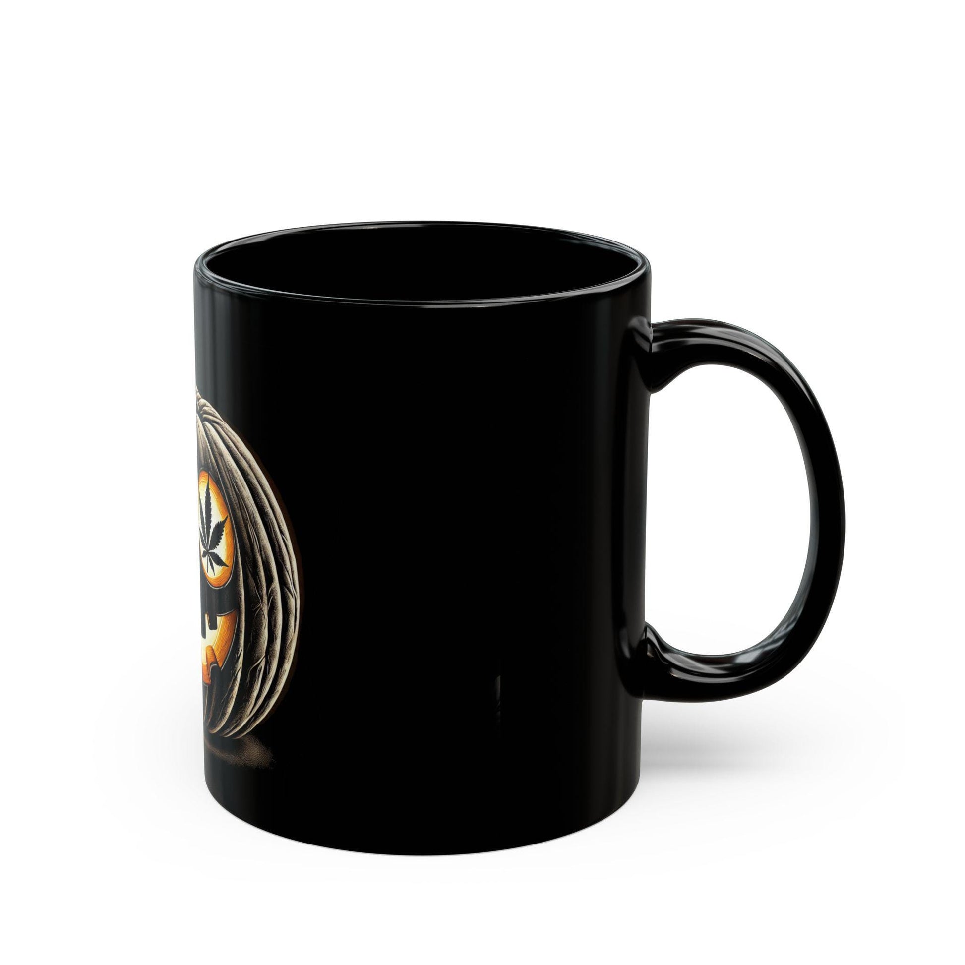 420 PUMPKIN BLACK - Weed Coffee Mug (Black 11oz) - Halloween Gift for Smokers, Stoners, Flowers; Wake & Bake Mug / Weed Gift Mug / Black Mug