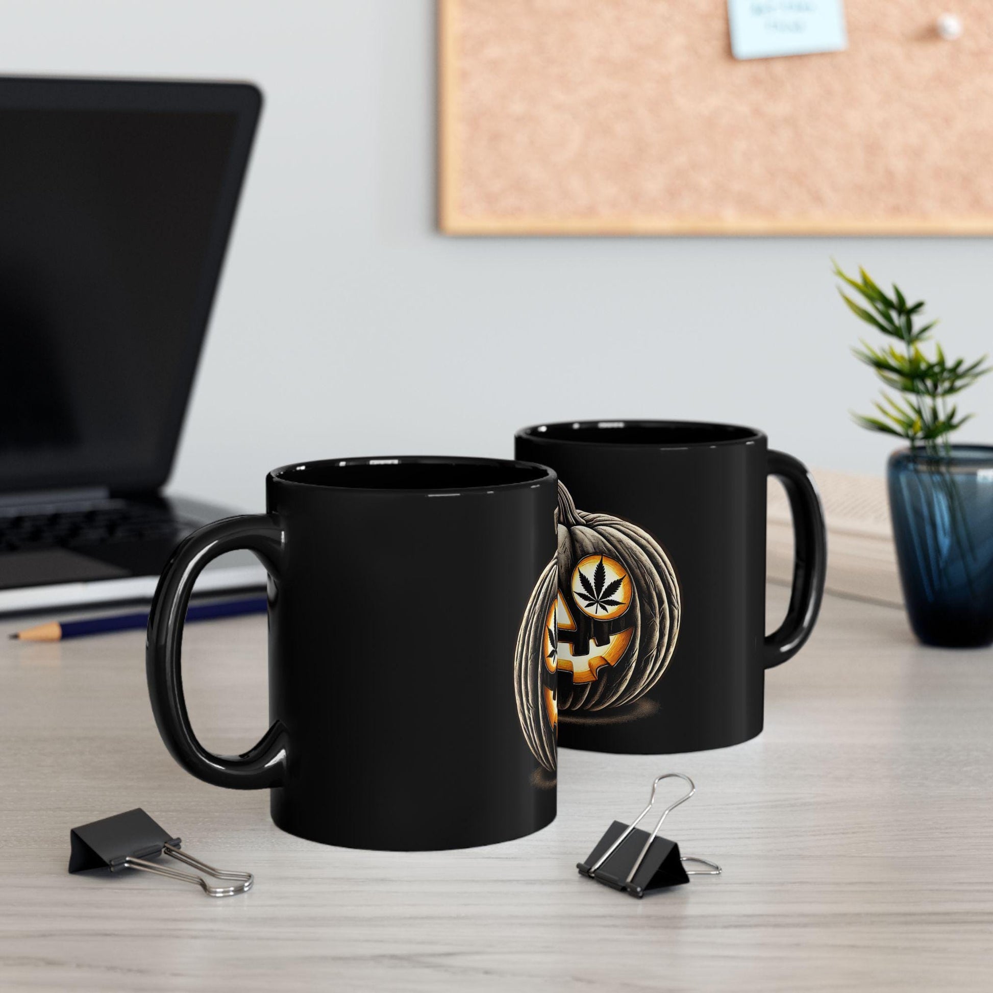 420 PUMPKIN BLACK - Weed Coffee Mug (Black 11oz) - Halloween Gift for Smokers, Stoners, Flowers; Wake & Bake Mug / Weed Gift Mug / Black Mug
