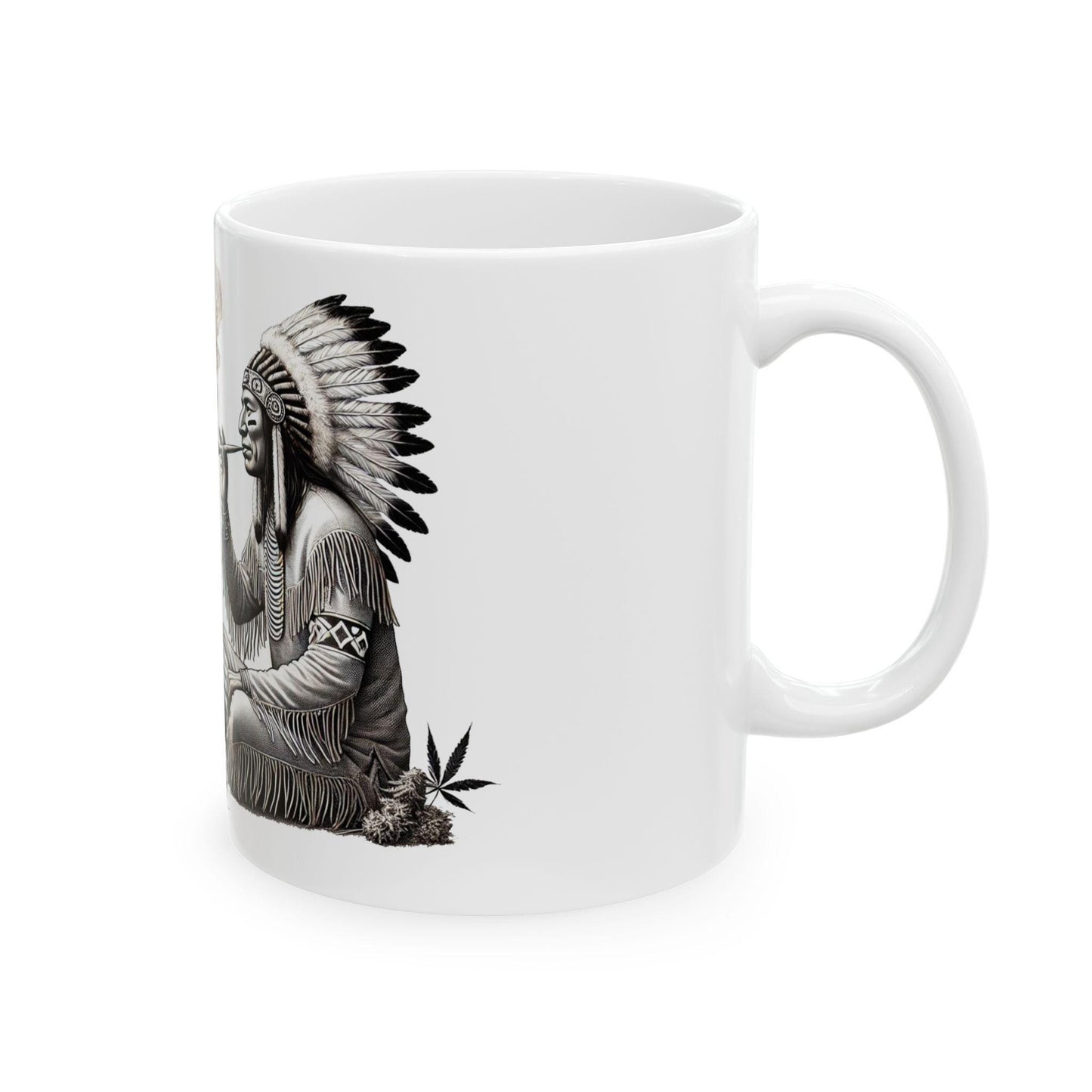 PILGRIM & INDIAN SMOKING - Weed Coffee Mug (11oz) - Thanksgiving Gift for Weed Smokers, Stoners, Growers; Wake and Bake / 420 Mug, Weed Gift
