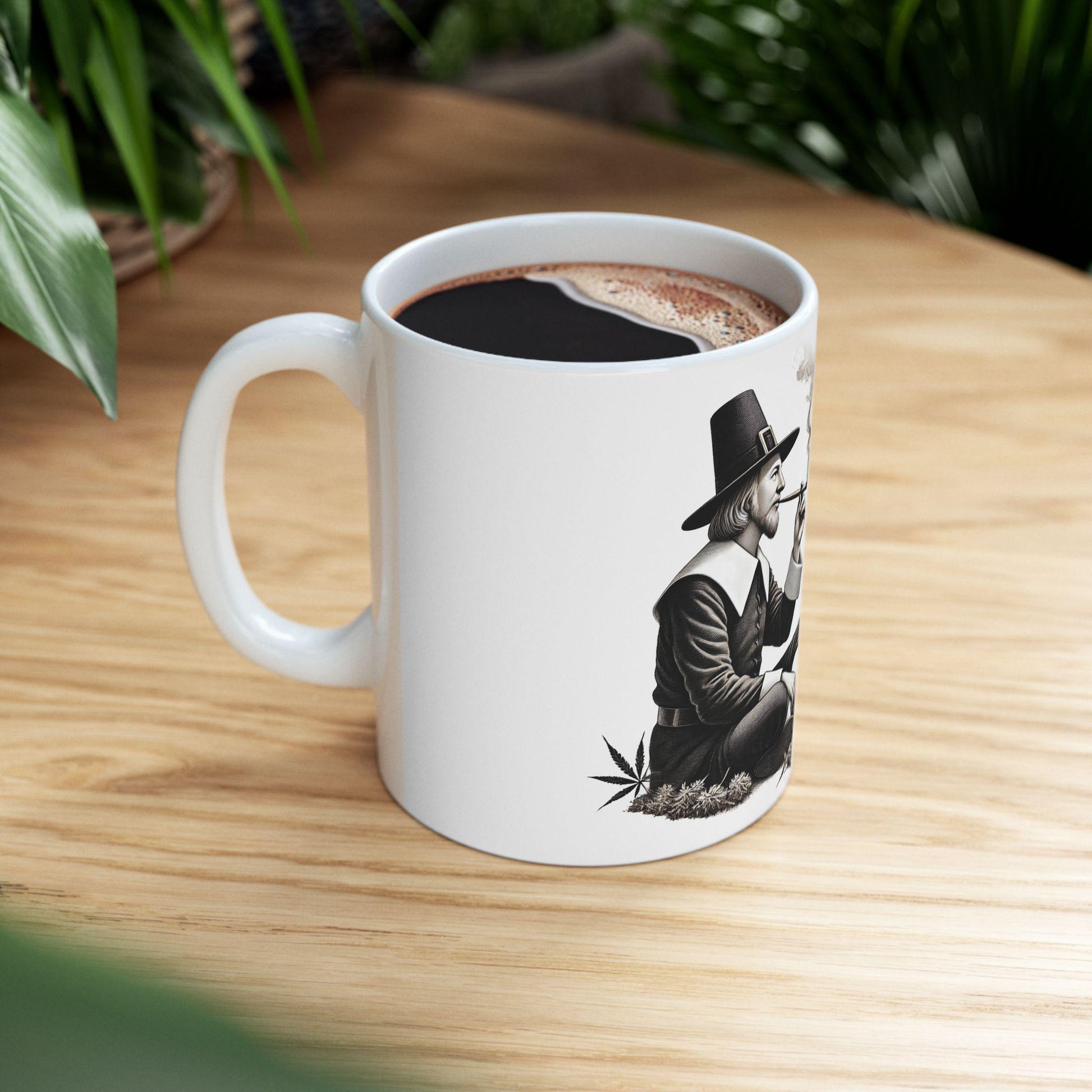 PILGRIM & INDIAN SMOKING - Weed Coffee Mug (11oz) - Thanksgiving Gift for Weed Smokers, Stoners, Growers; Wake and Bake / 420 Mug, Weed Gift
