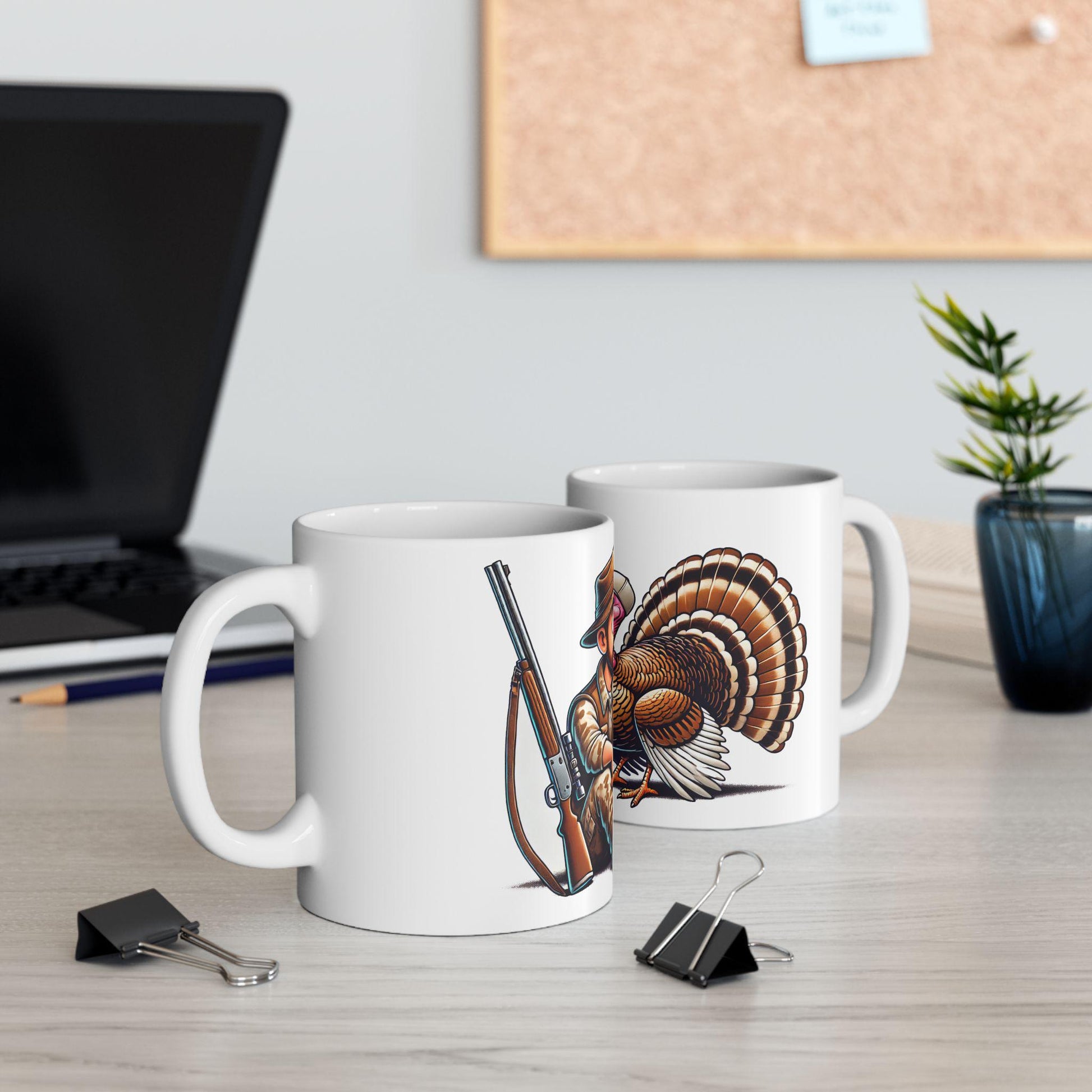 HUNTER & TURKEY SMOKING - Weed Coffee Mug (11oz) - Thanksgiving Gift for Weed Smokers, Stoners, Growers; Wake and Bake / 420 Mug, Weed Gift
