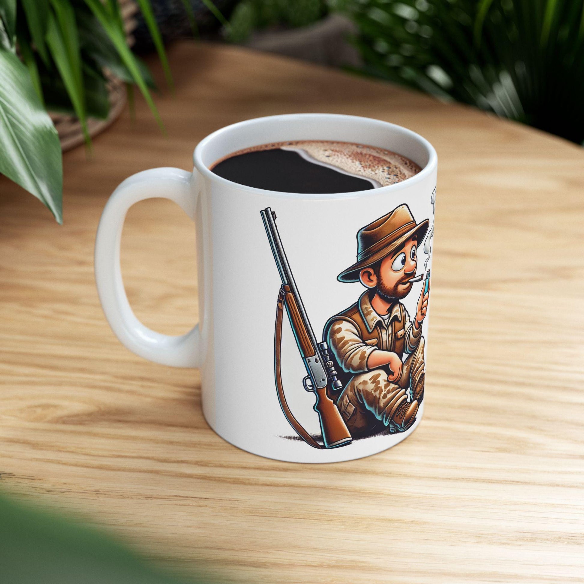 HUNTER & TURKEY SMOKING - Weed Coffee Mug (11oz) - Thanksgiving Gift for Weed Smokers, Stoners, Growers; Wake and Bake / 420 Mug, Weed Gift