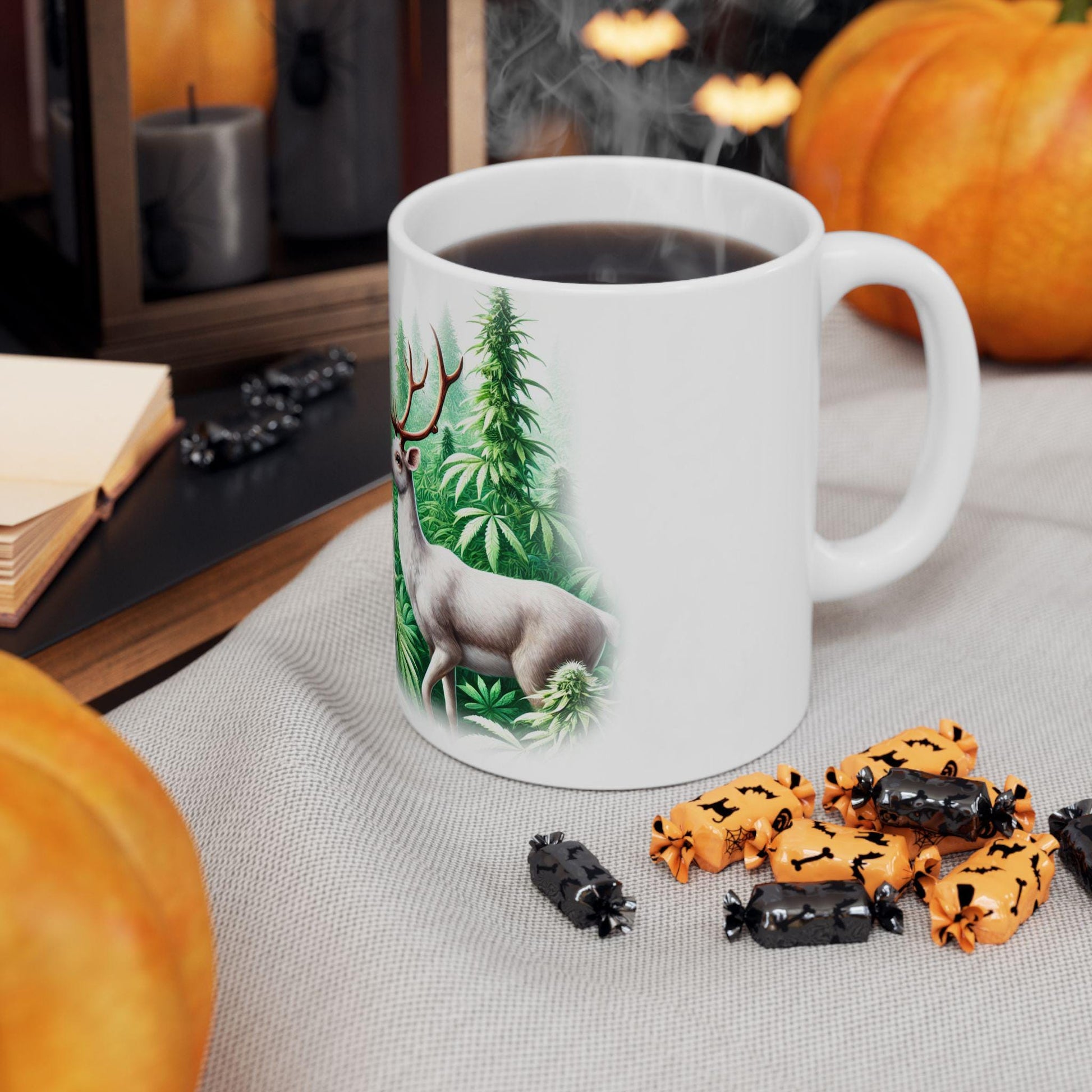 WEED REINDEER - Weed Coffee Mug (11oz) - Christmas Gift for Weed Smokers, Stoners, Growers; Wake & Bake / 420 Mug, Weed / Christmas Mug