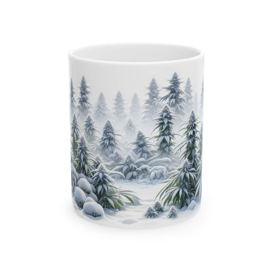 WINTER WEED FOREST - Weed Coffee Mug (11oz) - Christmas Gift for Weed Smokers, Stoners, Growers; Wake & Bake / 420 Mug, Weed / Christmas Mug