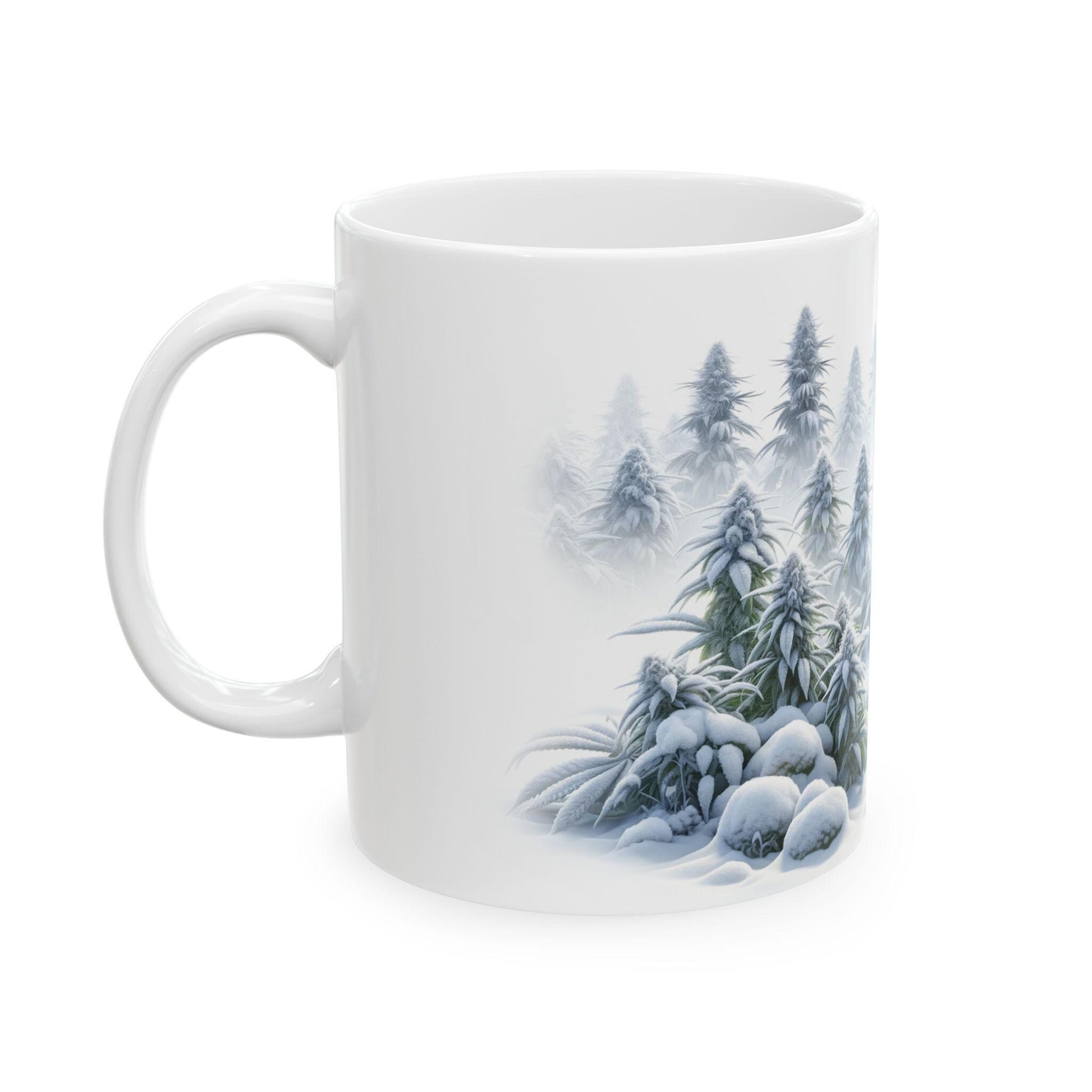 WINTER WEED FOREST - Weed Coffee Mug (11oz) - Christmas Gift for Weed Smokers, Stoners, Growers; Wake & Bake / 420 Mug, Weed / Christmas Mug