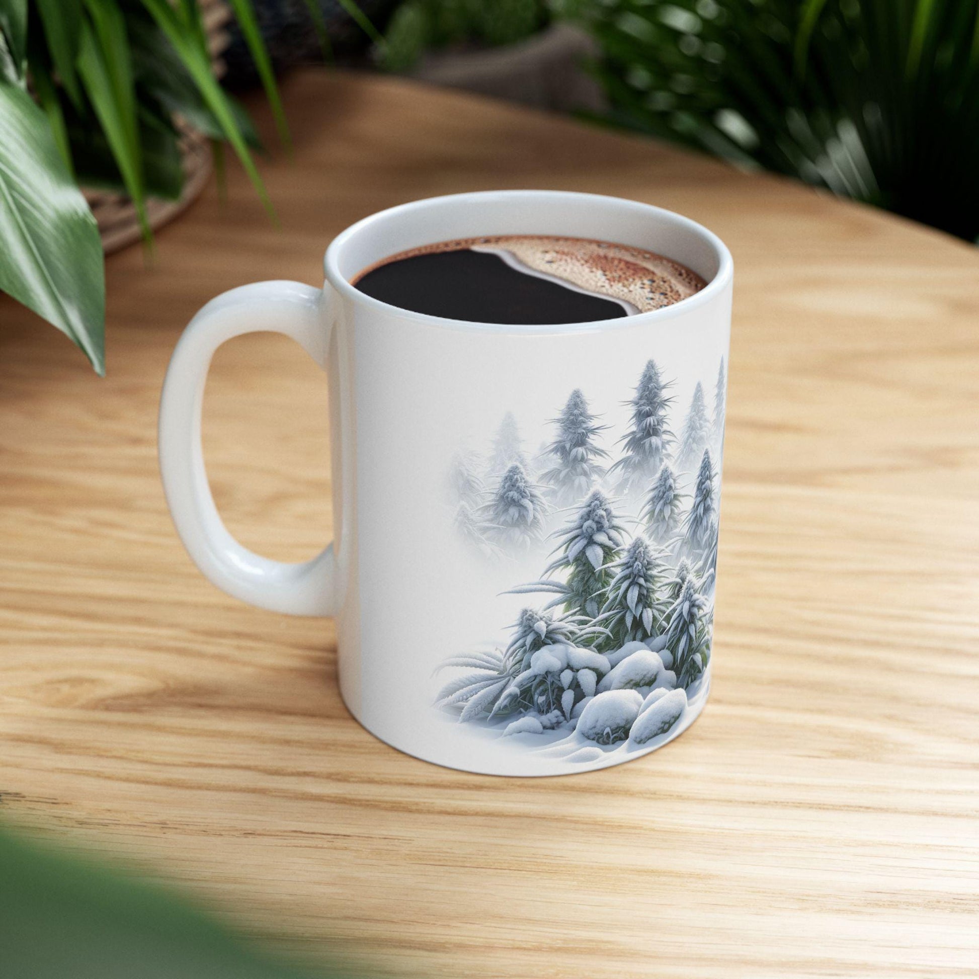 WINTER WEED FOREST - Weed Coffee Mug (11oz) - Christmas Gift for Weed Smokers, Stoners, Growers; Wake & Bake / 420 Mug, Weed / Christmas Mug