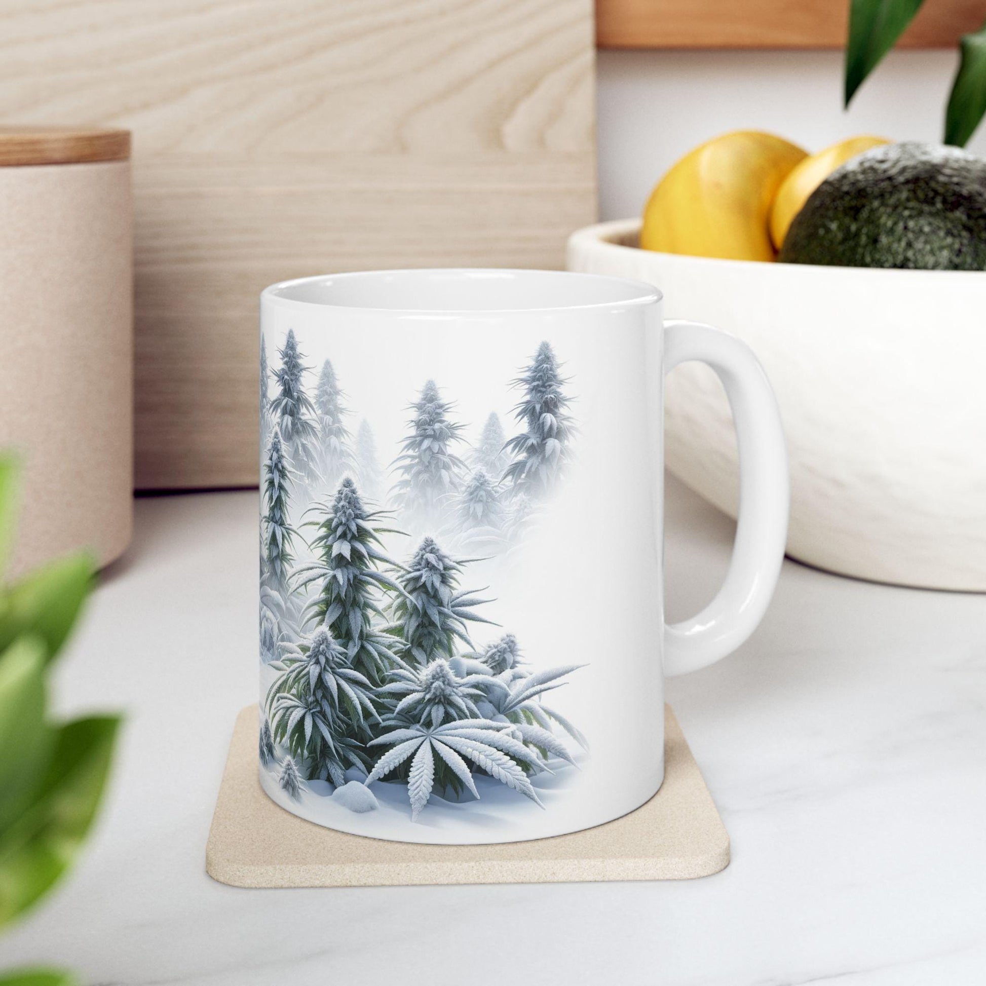 WINTER WEED FOREST - Weed Coffee Mug (11oz) - Christmas Gift for Weed Smokers, Stoners, Growers; Wake & Bake / 420 Mug, Weed / Christmas Mug