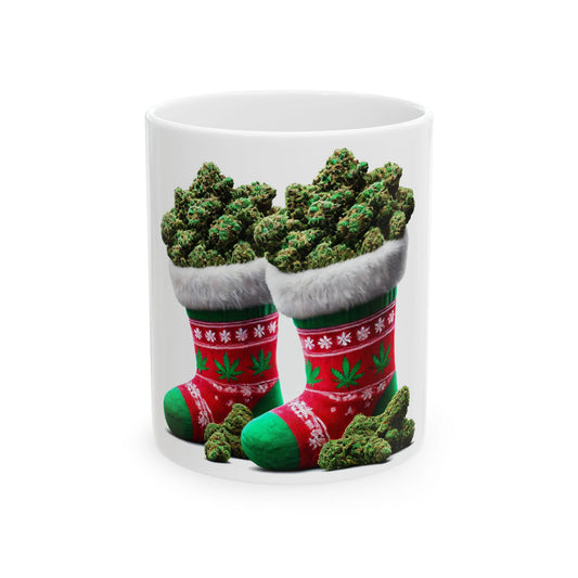 WEED STOCKINGS - 420 Coffee Mug (11oz) - Christmas Gift for Weed Smokers, Stoners, Growers; Wake & Bake / 420 Mug, Weed / 420 Christmas Mug