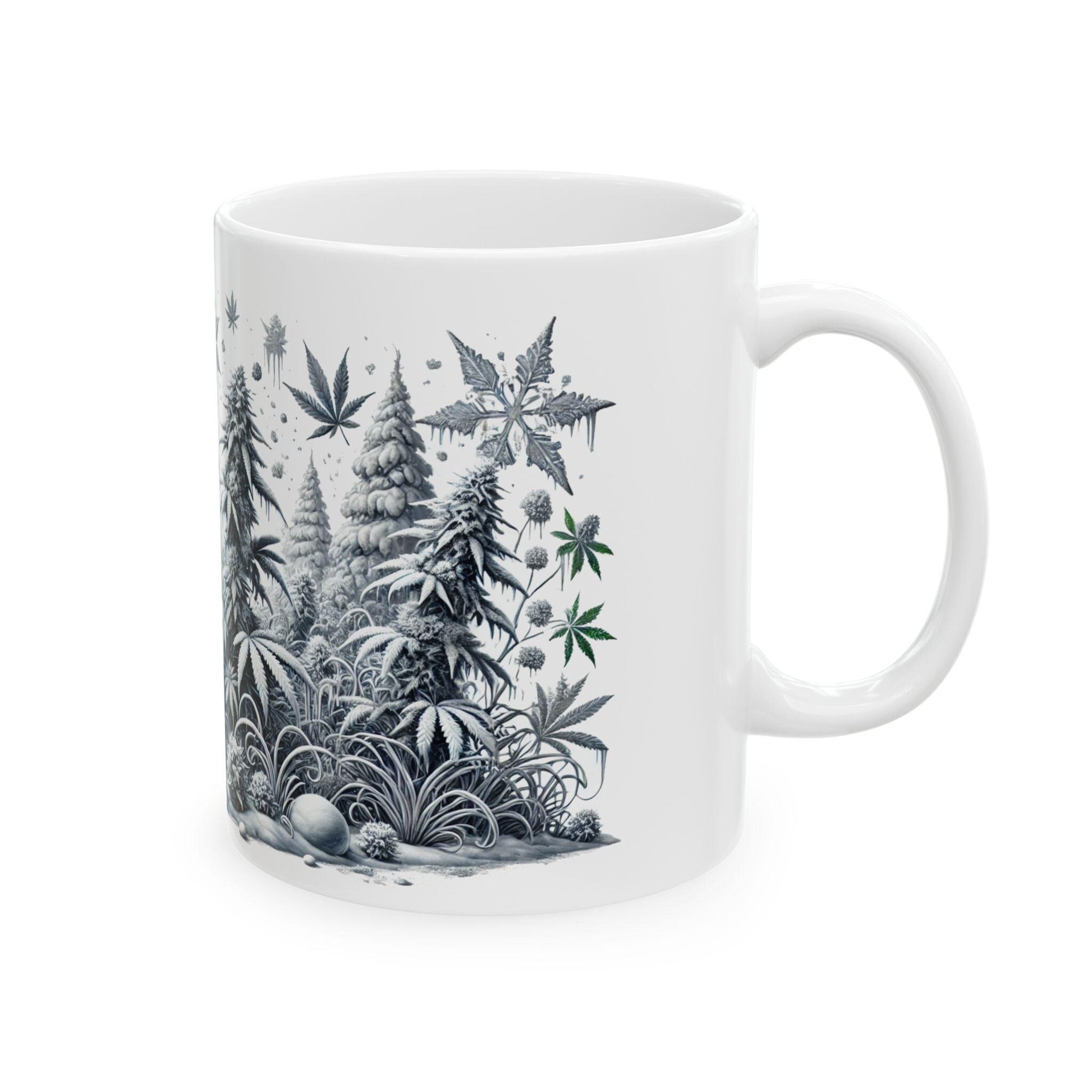 SNOWY WEED MUG - Weed Coffee Mug (11oz) - 420 Winter Gift for Weed Smokers, Stoners, Growers; Wake & Bake / 420 Mug, Weed / Christmas Mug