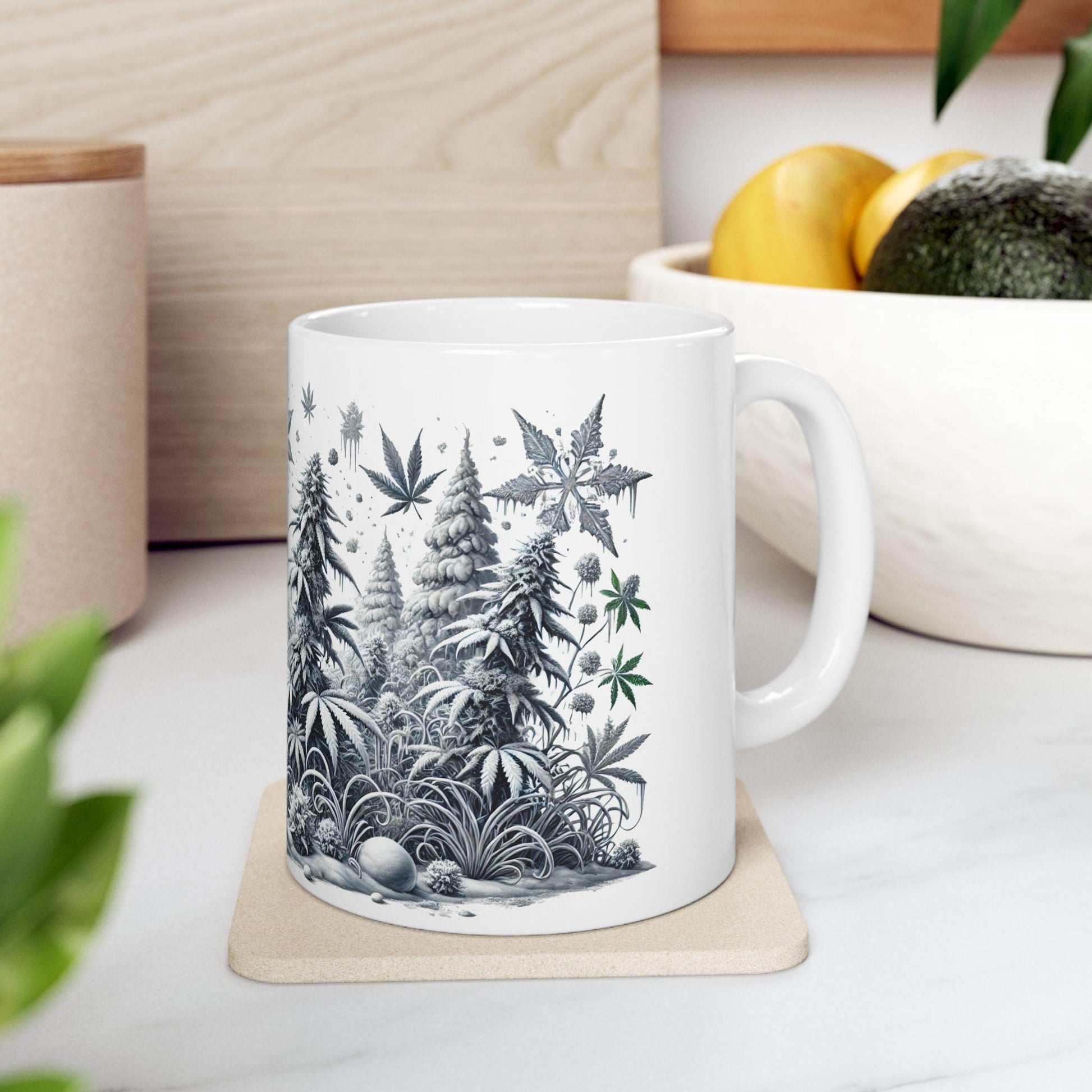 SNOWY WEED MUG - Weed Coffee Mug (11oz) - 420 Winter Gift for Weed Smokers, Stoners, Growers; Wake & Bake / 420 Mug, Weed / Christmas Mug