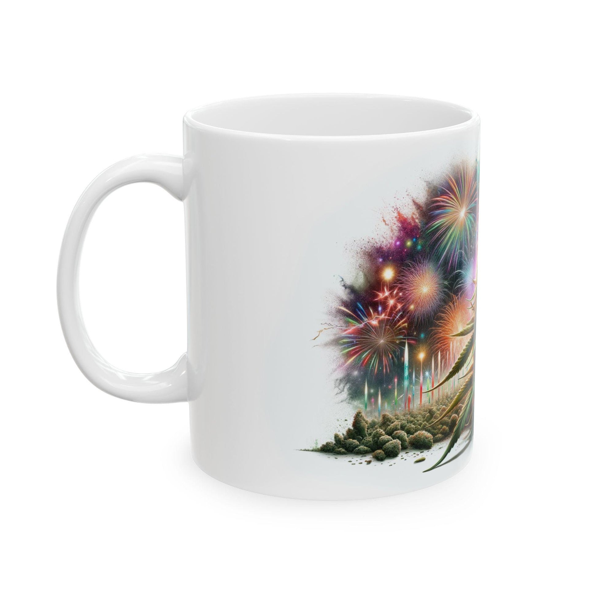 WEED & FIREWORKS - Weed Coffee Mug (11oz) - 4th of July Gift for Stoners, Smokers, Growers; Wake and Bake / 420 Mug, Weed / 4th of July Mug